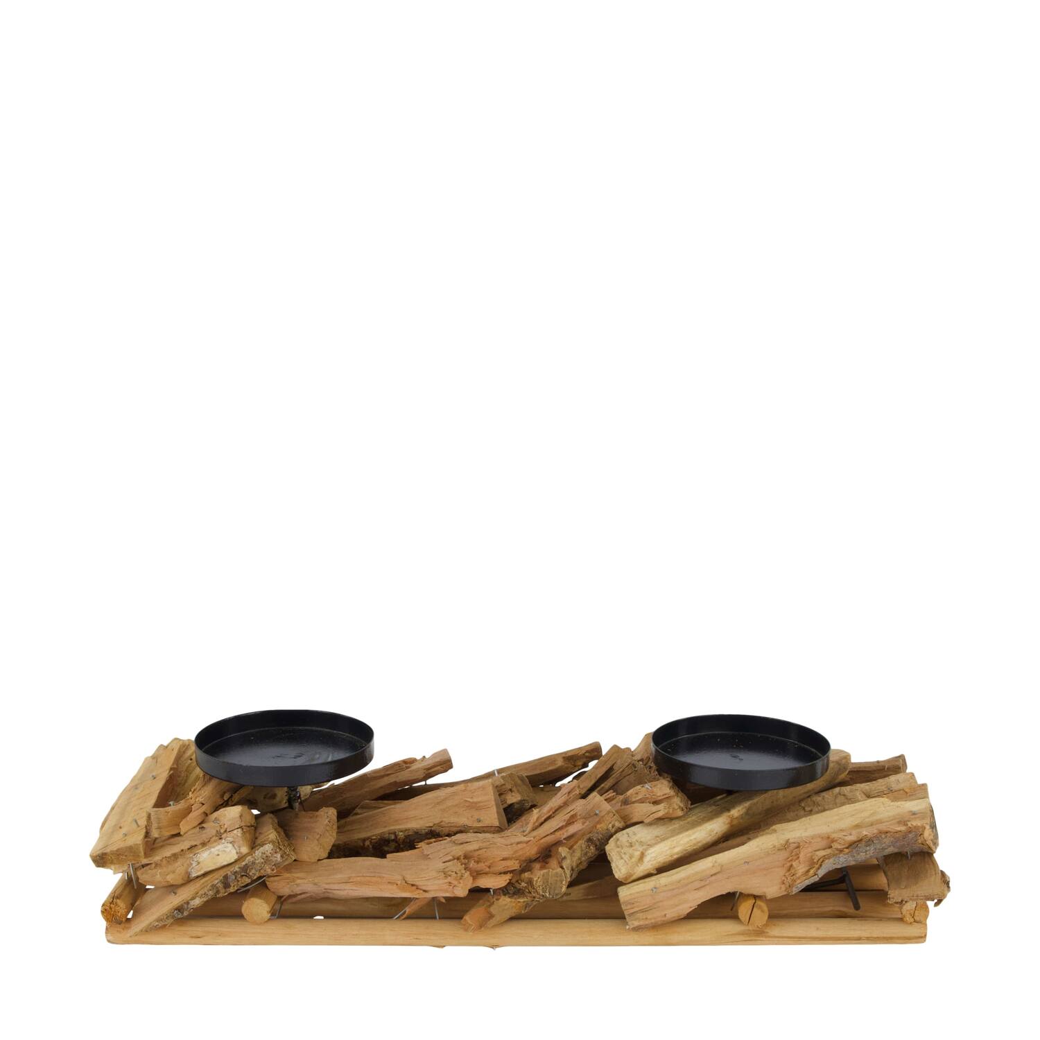 Pillar candle holder rectangular poplar wood 38x13x9cm - Natural