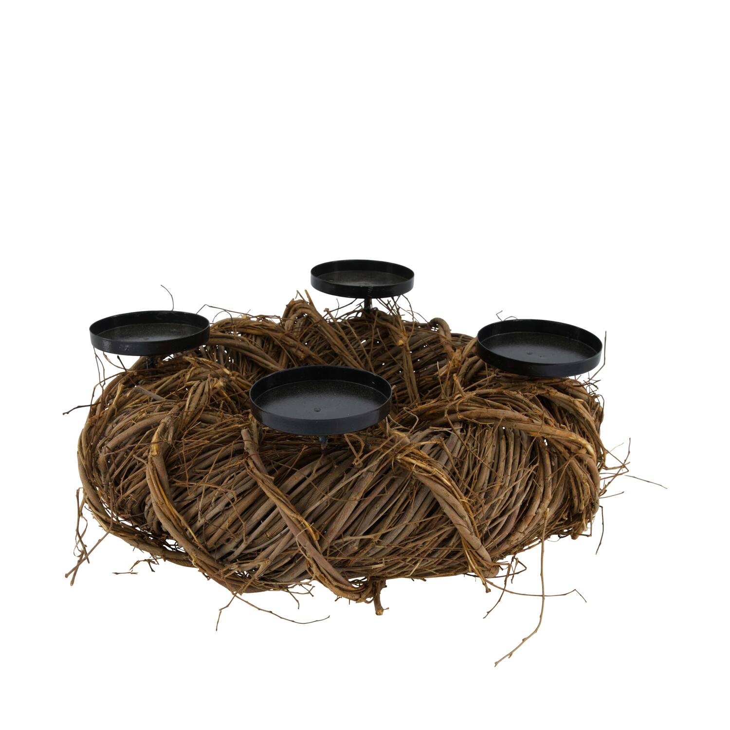 Pillar candle holder round willow wood 35x35x13.5cm - Brown