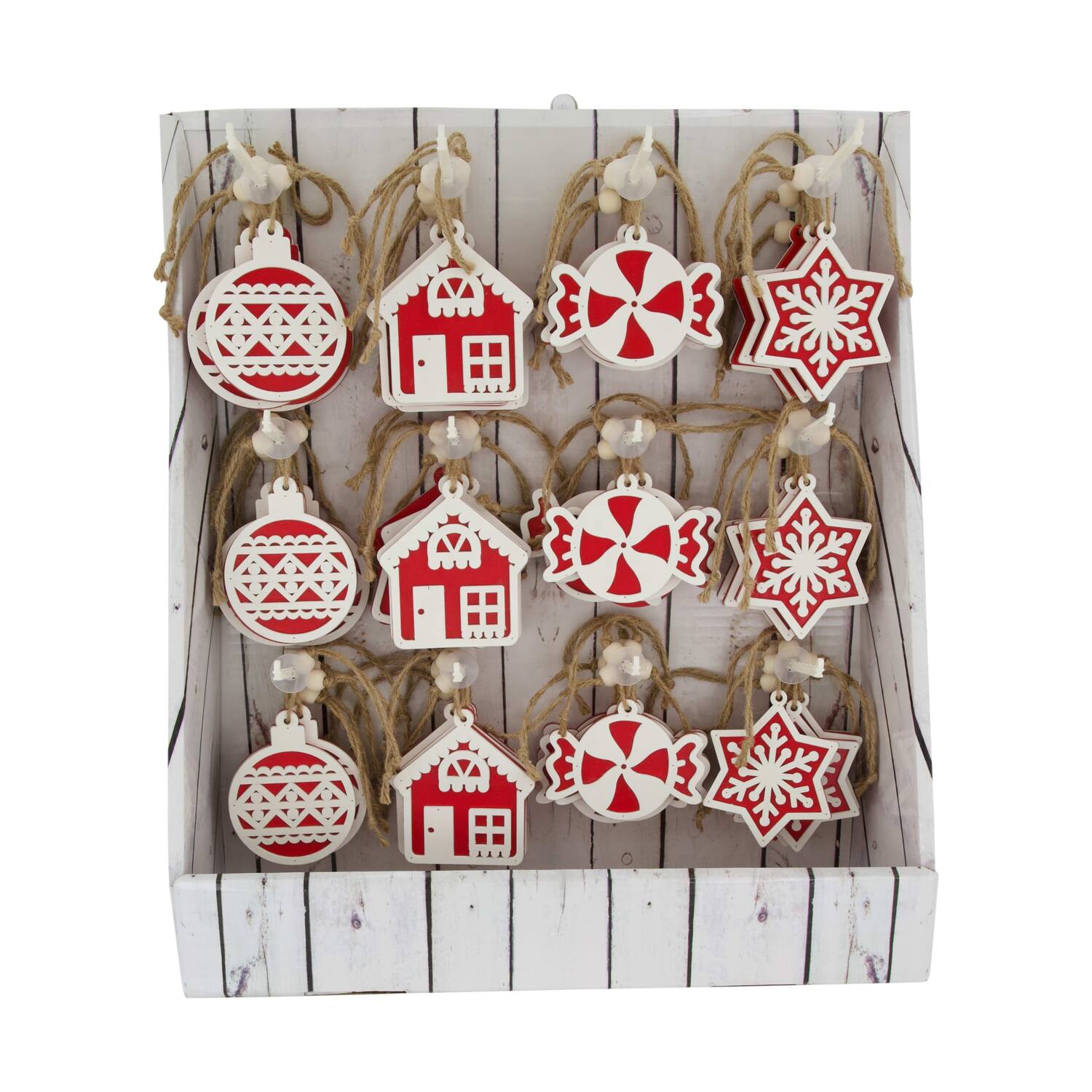 Display hanger mixed figurines poplar wood 10x0.8x10cm A4 - Red