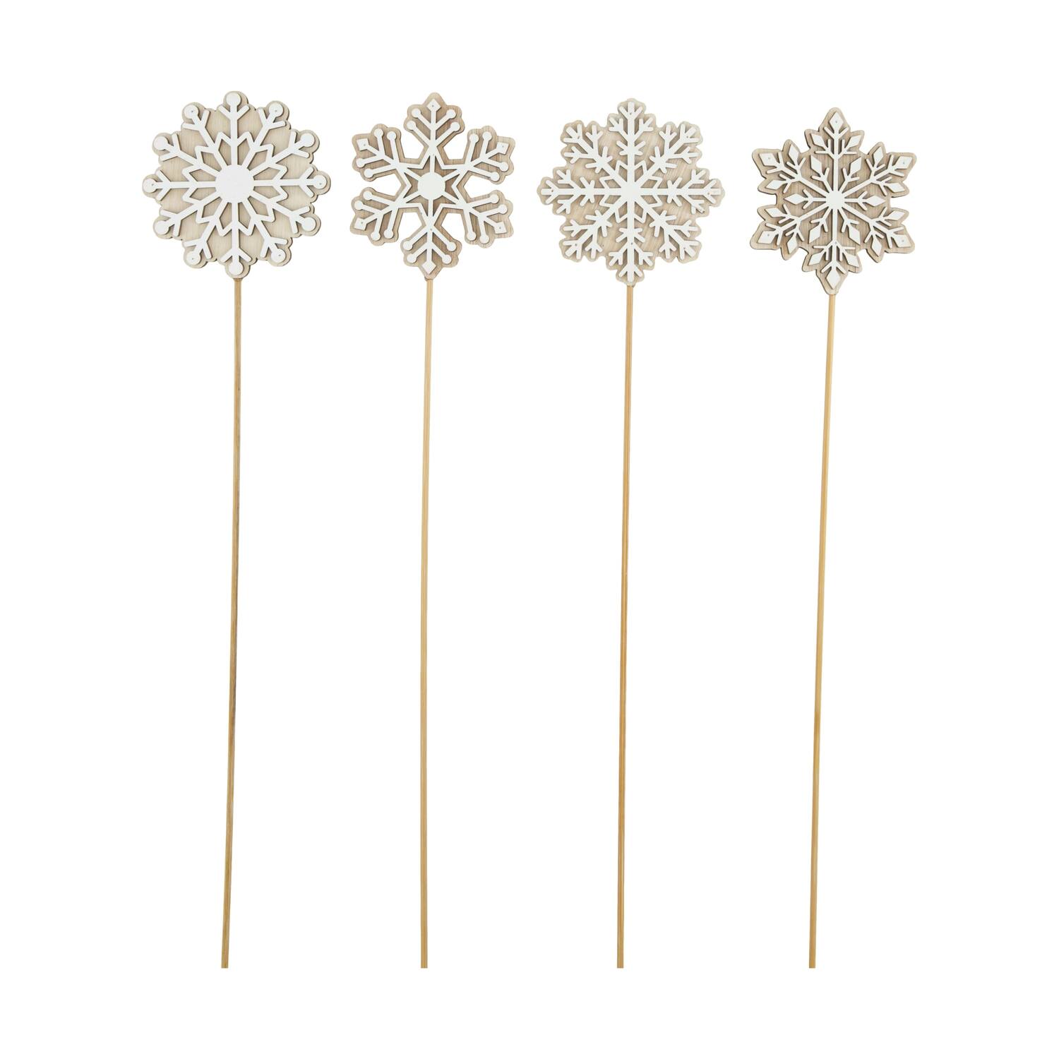 Figurine snowflake poplar wood on stick 8x0.8x58cm 12pc A4 - White