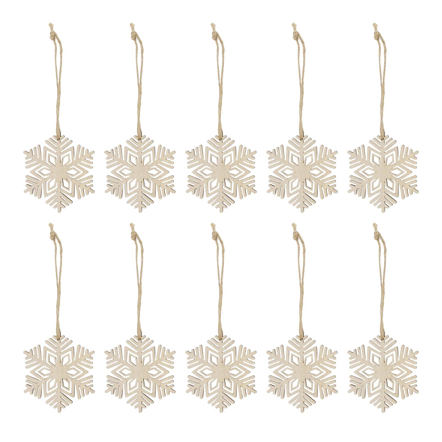 Hanger snowflake poplar wood bundle 9x0.5x9cm 10pc