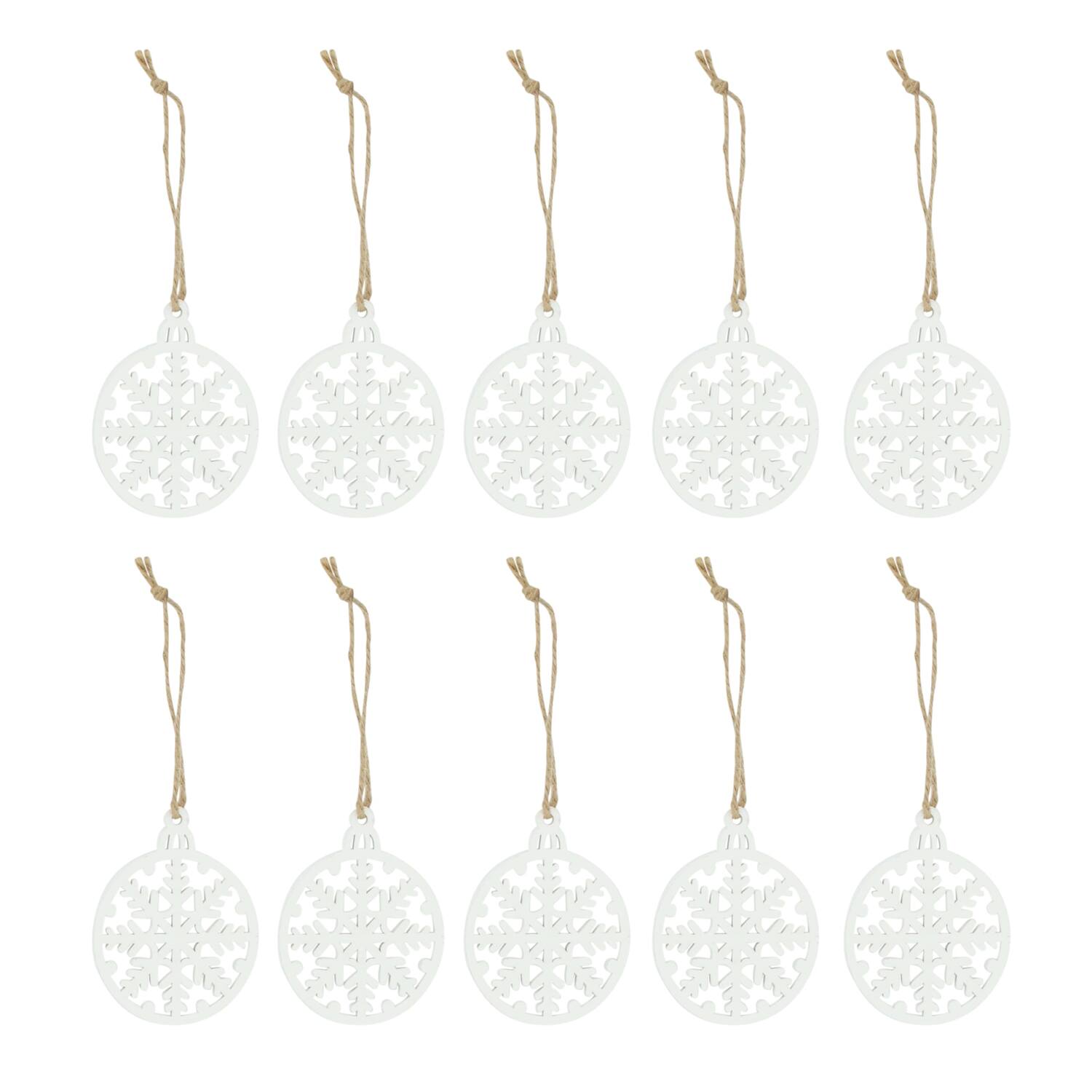 Hanger snowflake poplar wood bundle 8x0.5x10cm 10pc - White