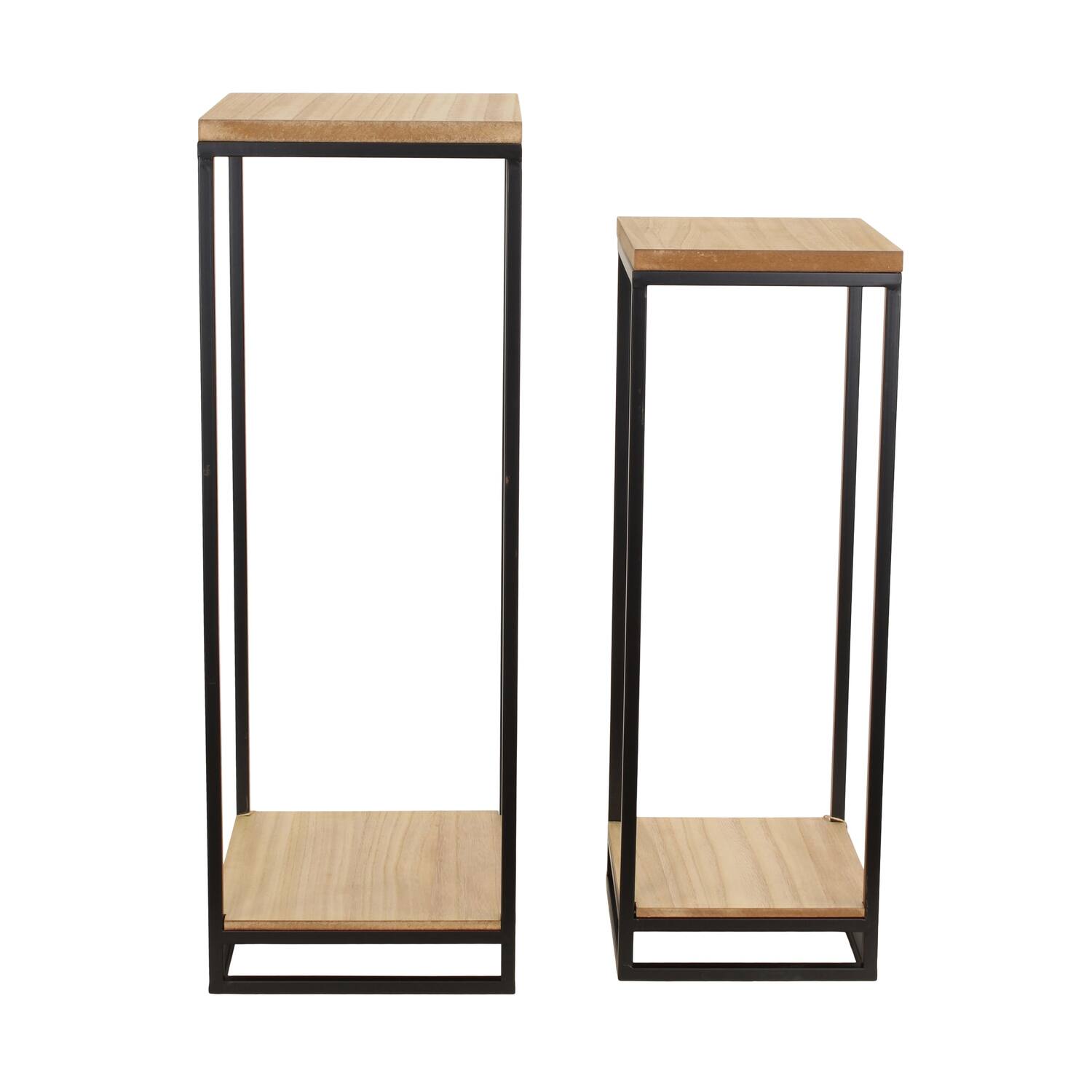 Side table square metal  mdf 27x27x77cm S2 - Natural