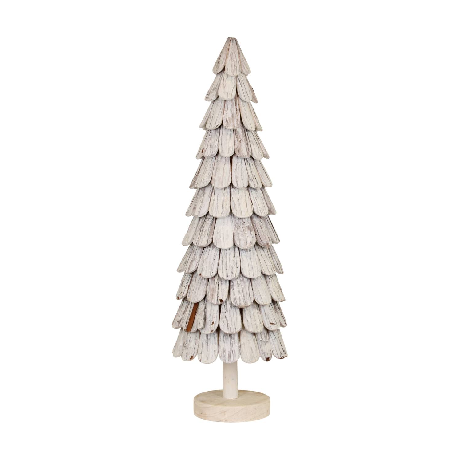 Tree pine wood on feet 28x28x94cm - White