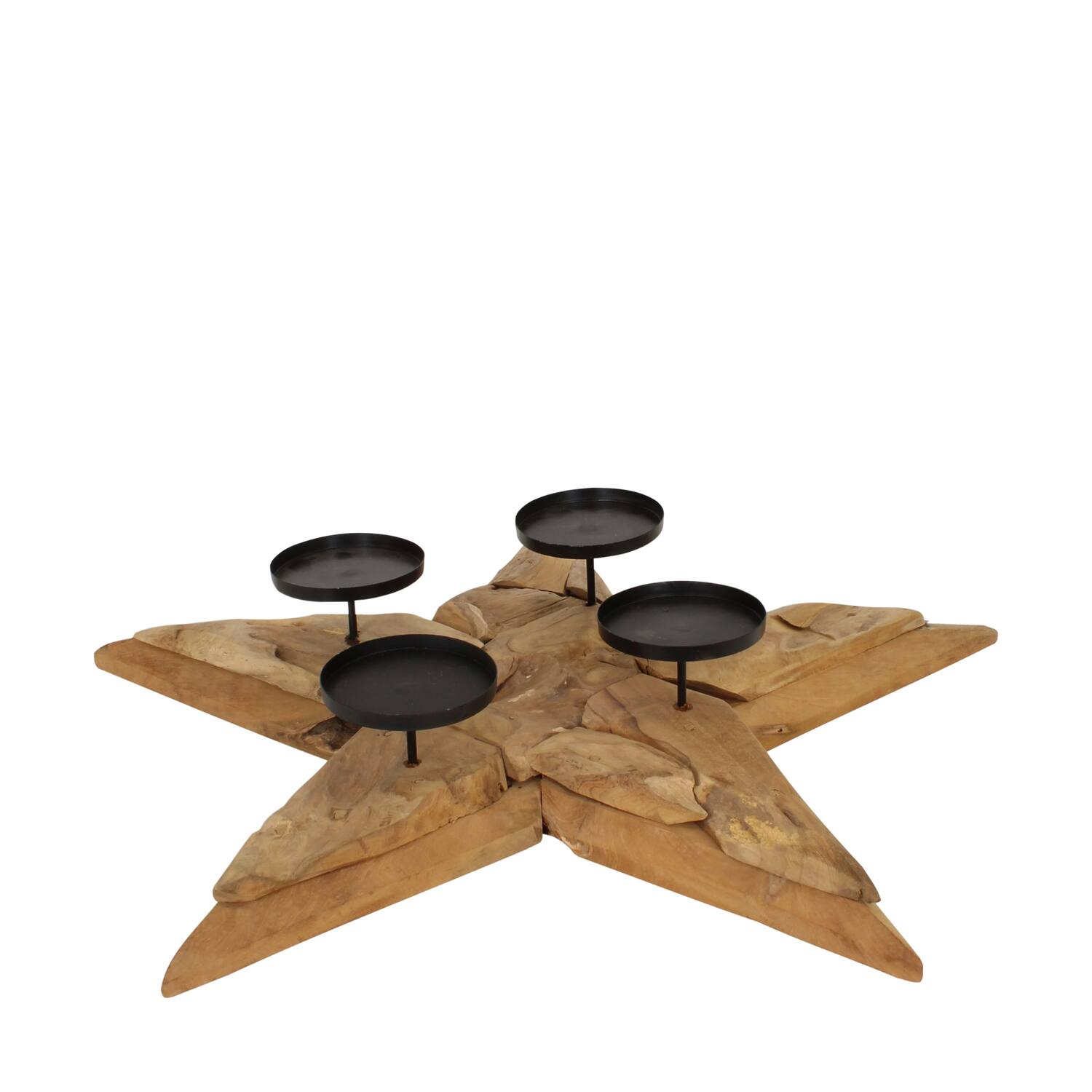 Pillar candle holder star erosion wood 78x78x14cm - Natural