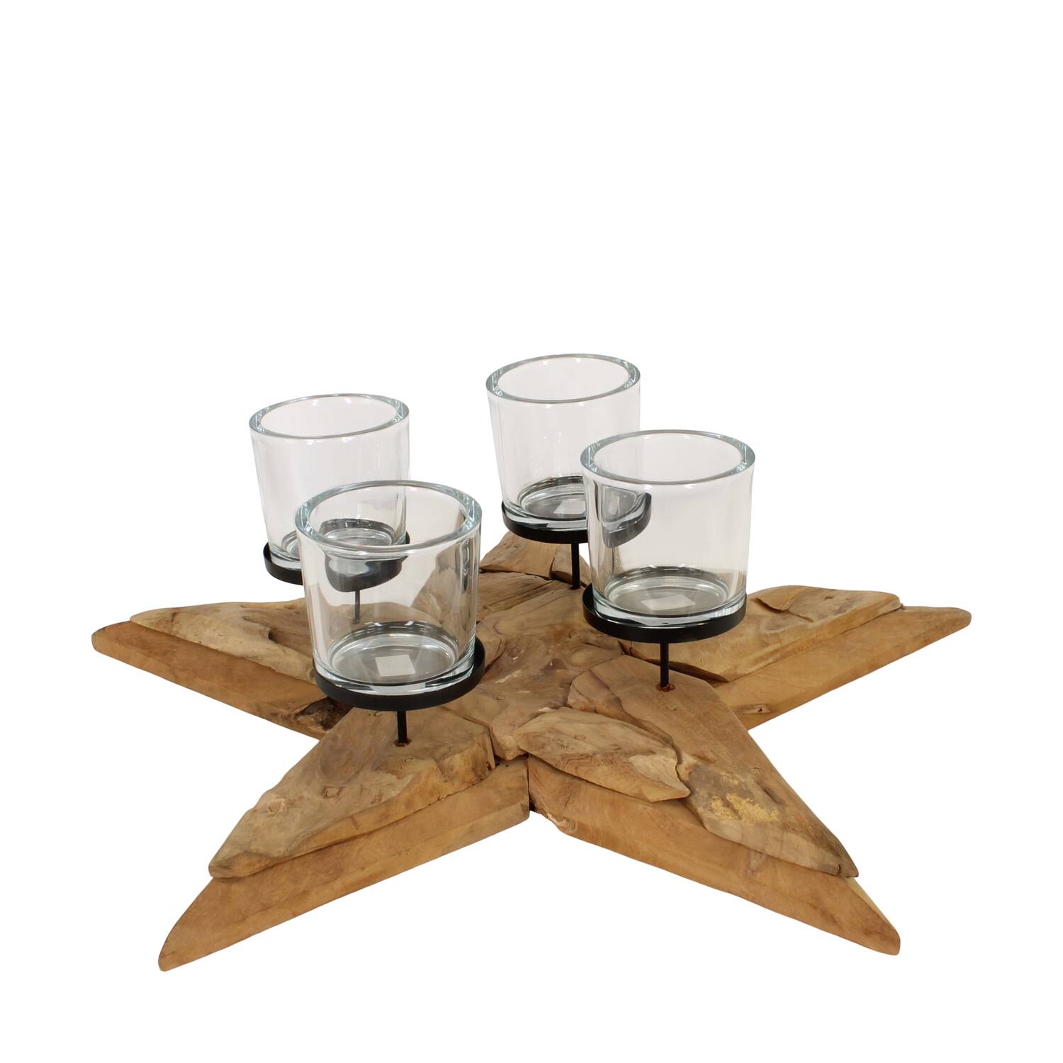 Pillar candle holder star erosion wood 78x78x14cm - Natural