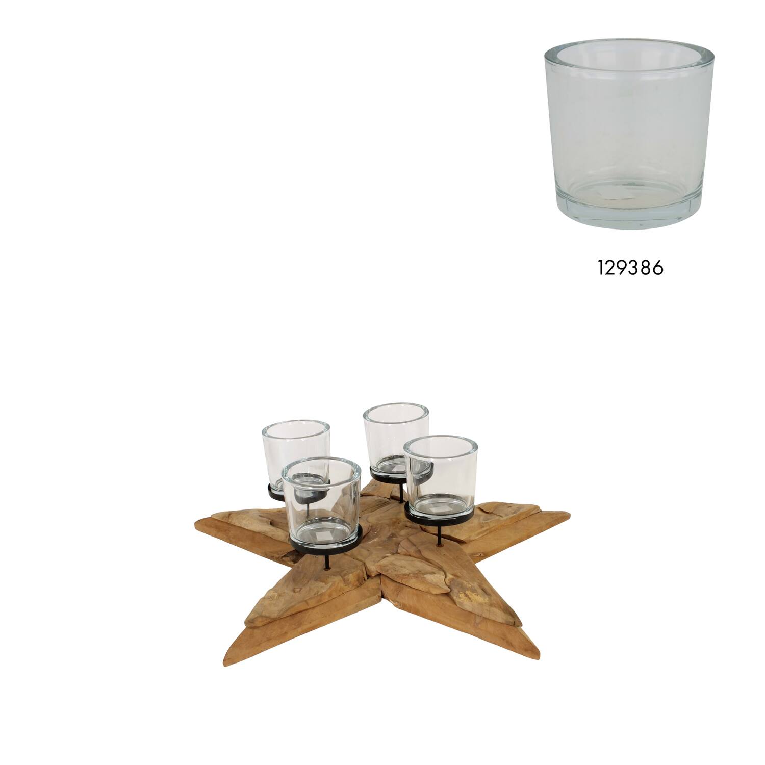 Pillar candle holder star erosion wood 78x78x14cm - Natural