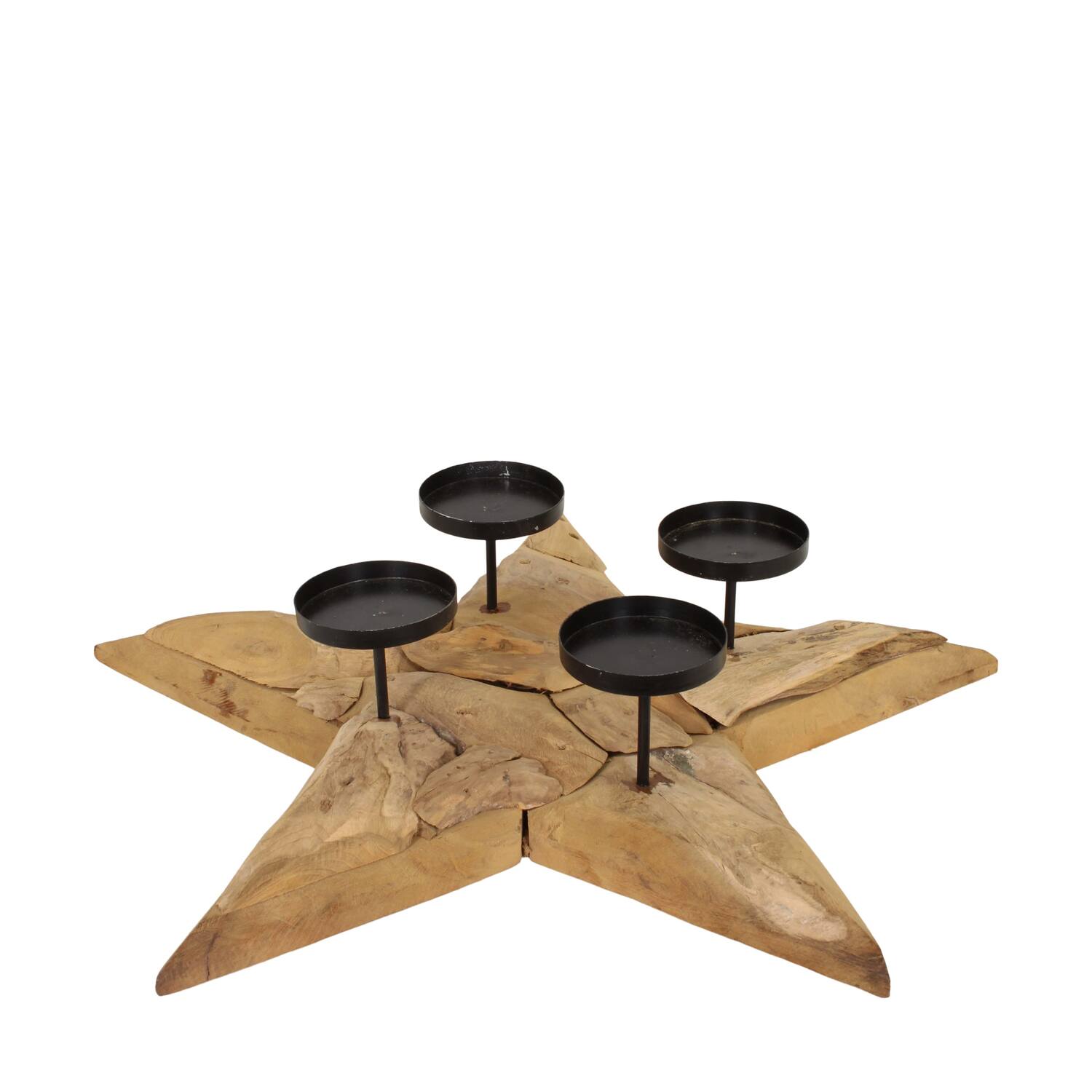 Pillar candle holder star erosion wood 58x58x12cm