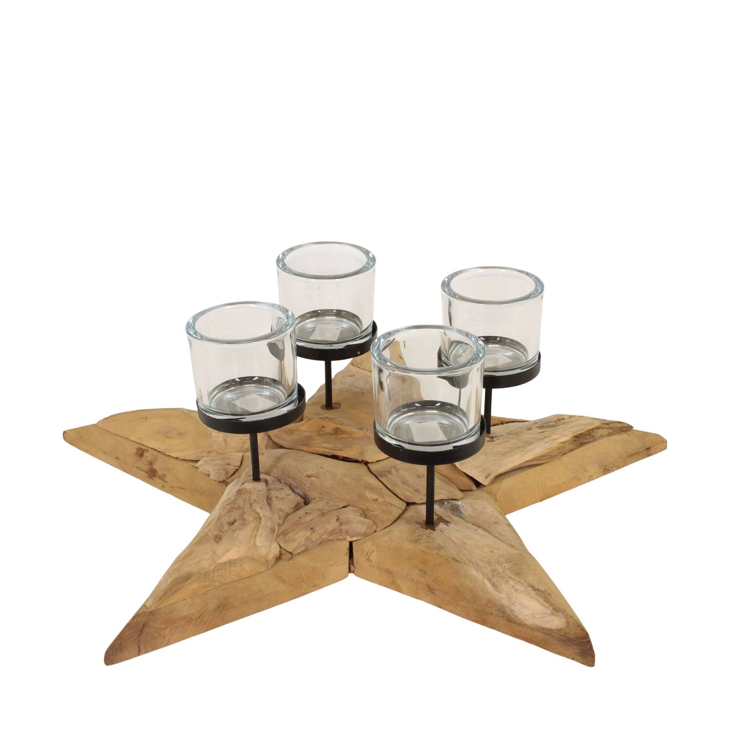 Pillar candle holder star erosion wood 58x58x12cm