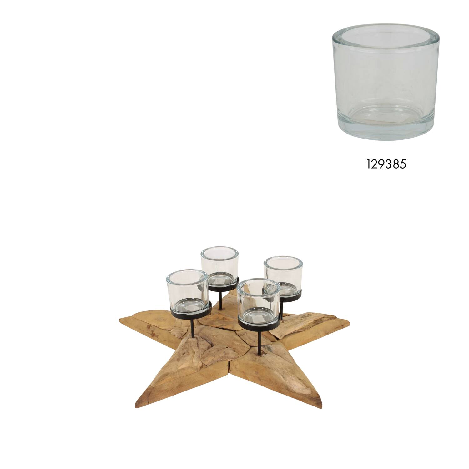 Pillar candle holder star erosion wood 58x58x12cm