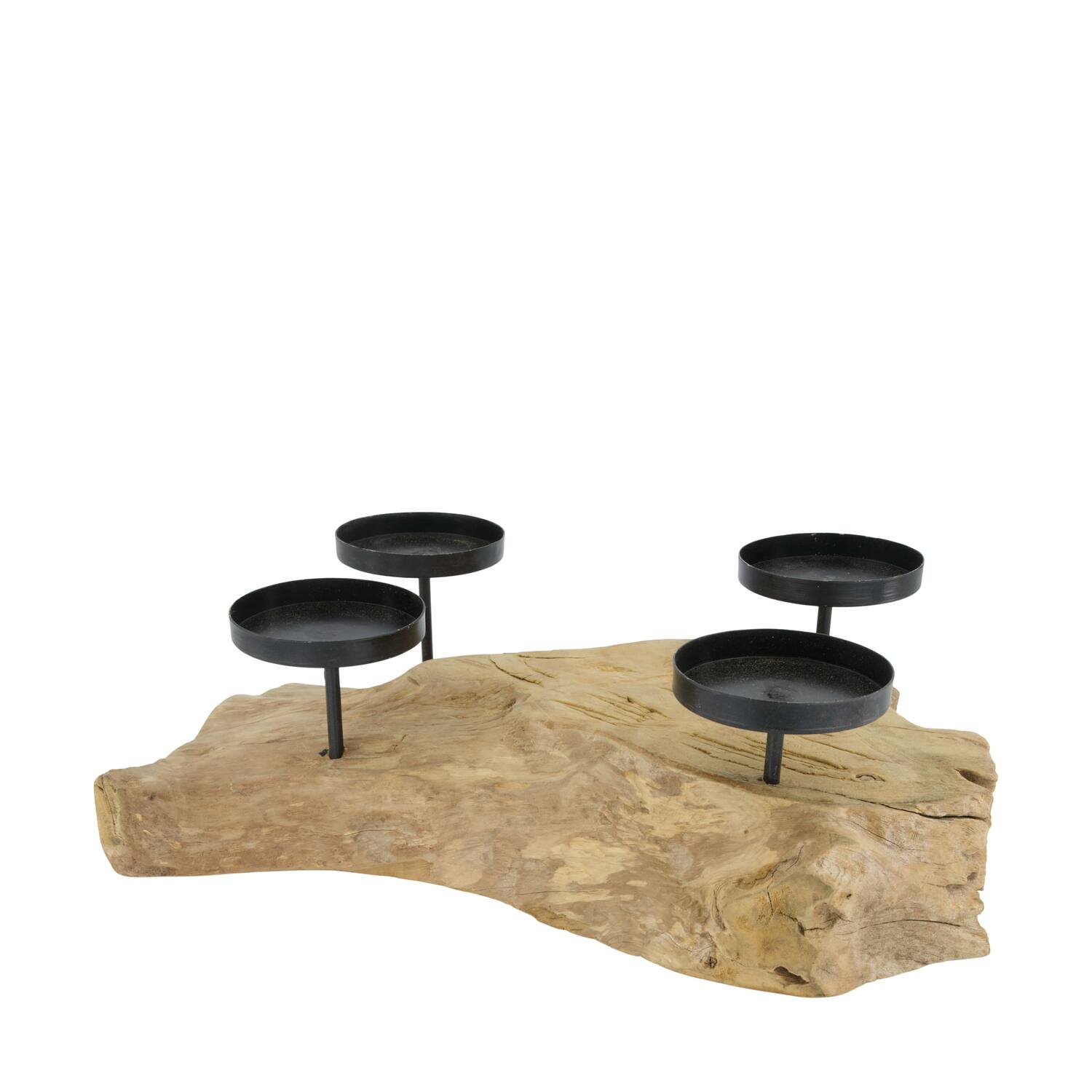 Pillar candle holder erosion wood 38x25x15cm - Natural