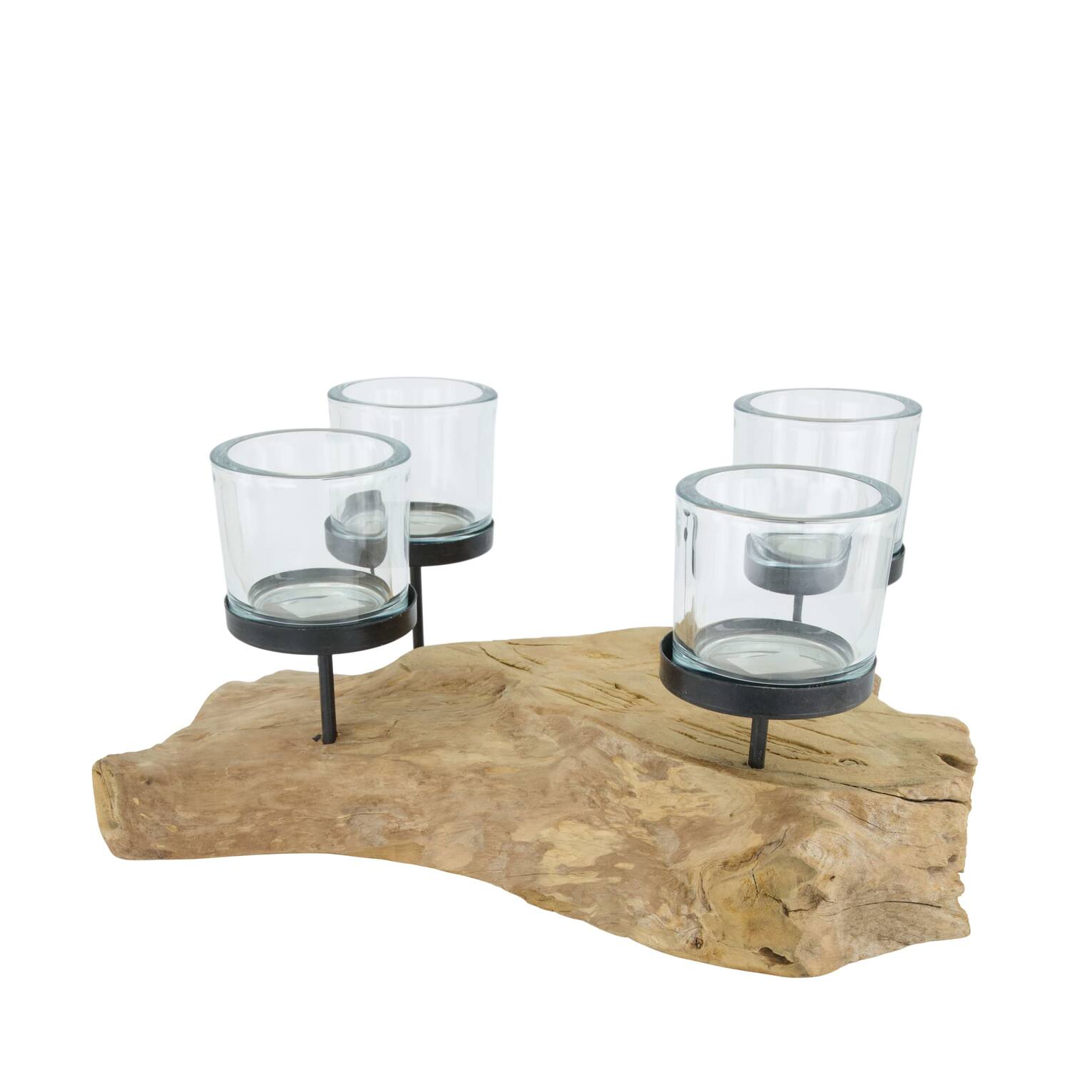 Pillar candle holder erosion wood 38x25x15cm - Natural