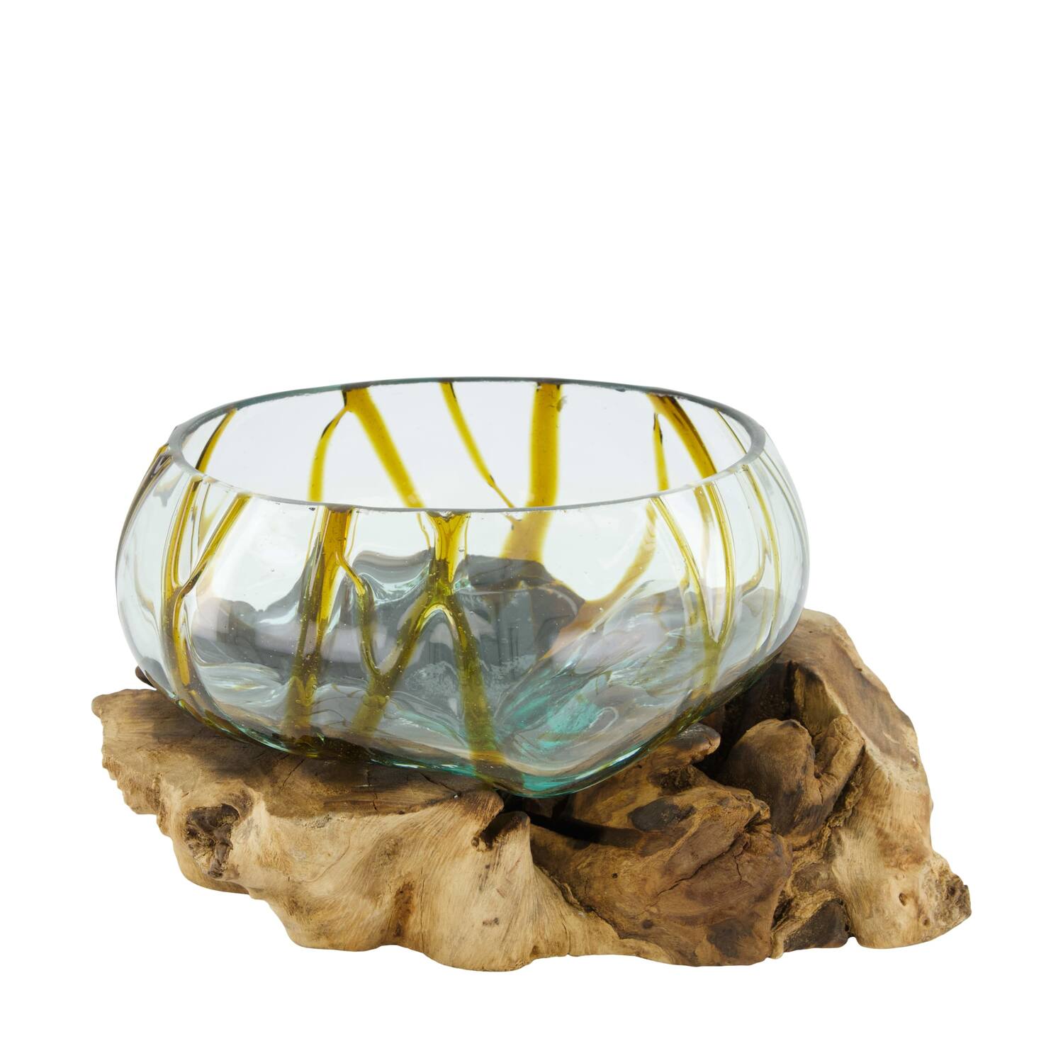 Root teak wood with glass 33x22x20cm - Brown