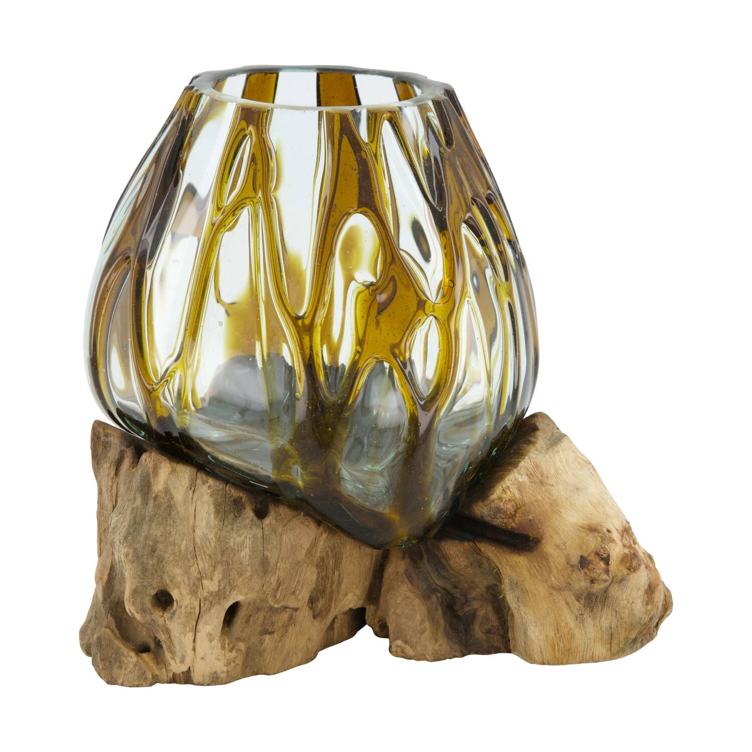 Root teak wood with glass 20x20x20cm - Brown