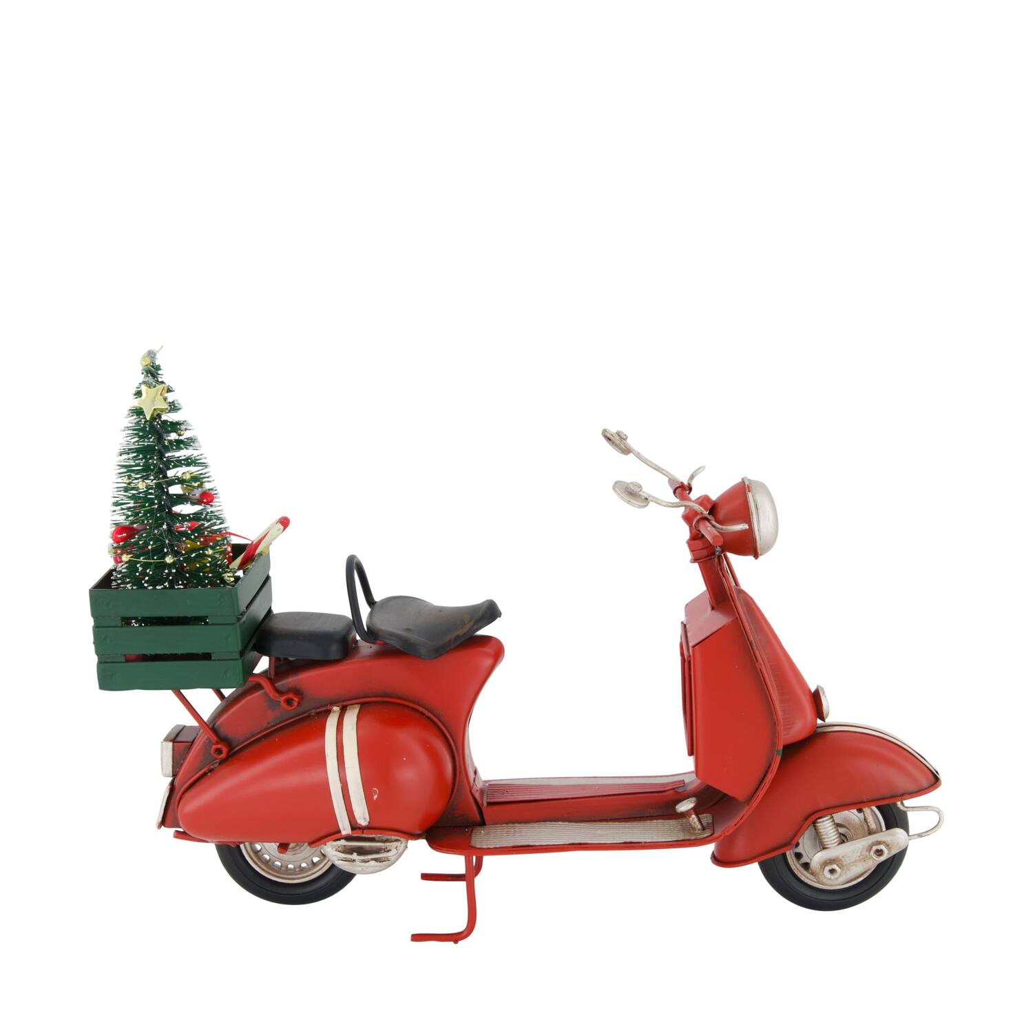 Figurine santa scooter metal 27x10x17.5cm - Red