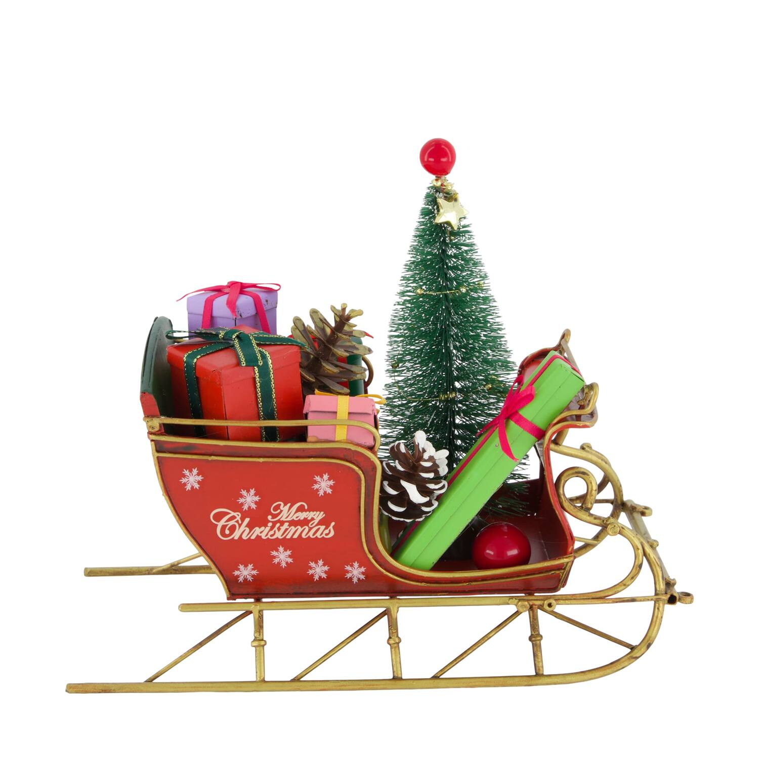 Figurine sleigh metal 20.5x9x17.5cm - Red