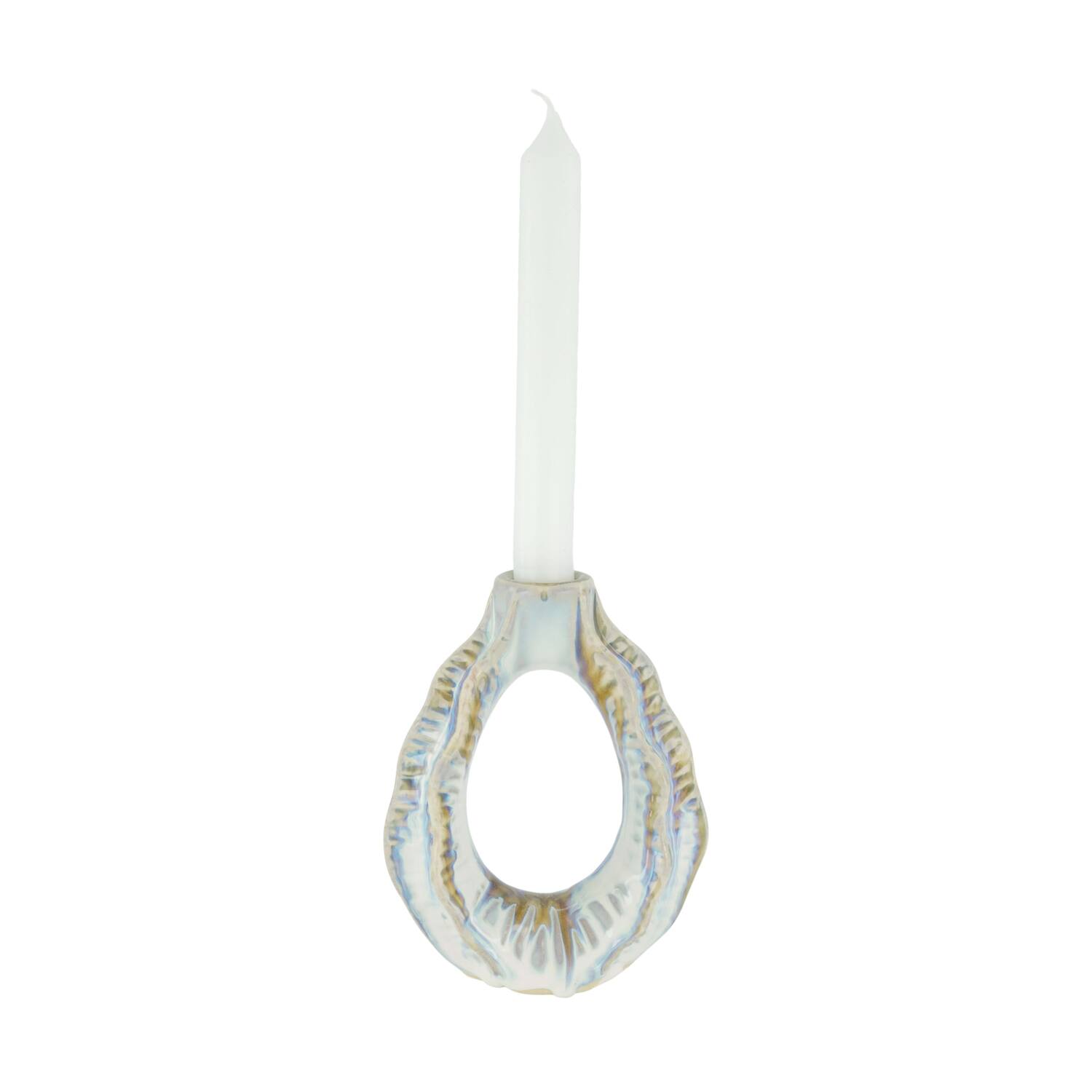 Dinnercandle holder ceramic 11.5x6x14cm - White
