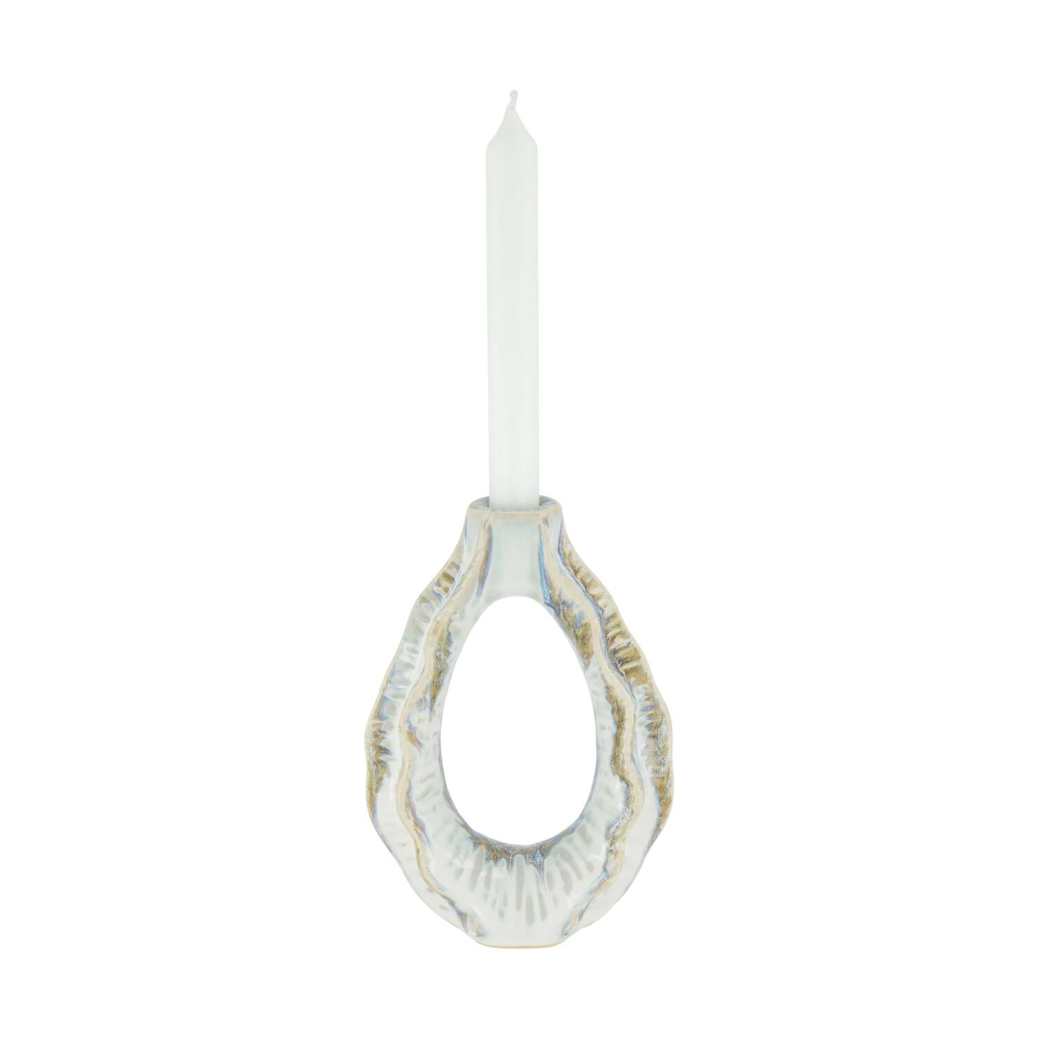 Dinnercandle holder ceramic 12.5x6x18cm - White