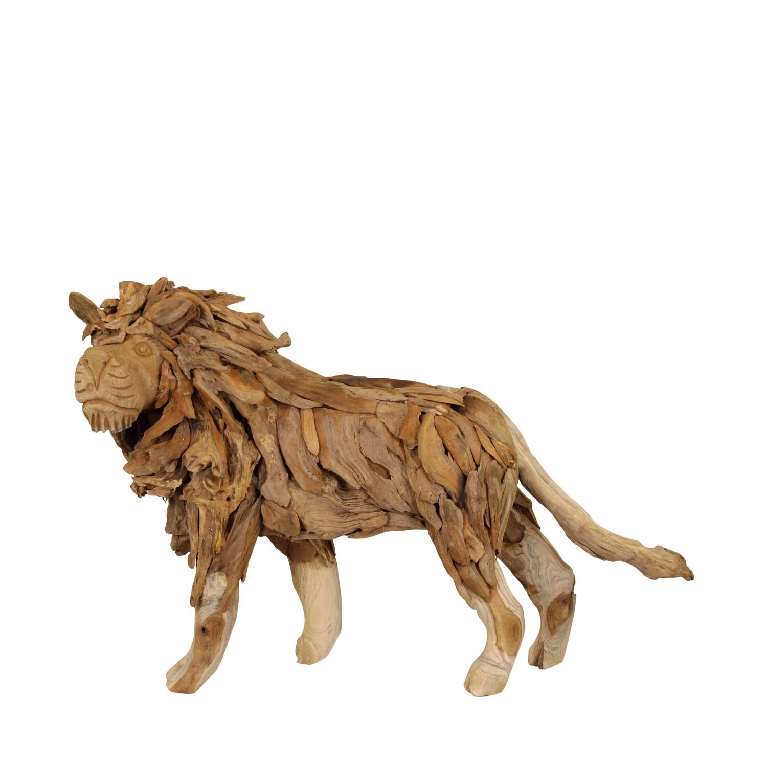 Statue Stehender Löwe Erosionsholz 110x35x68cm Natur