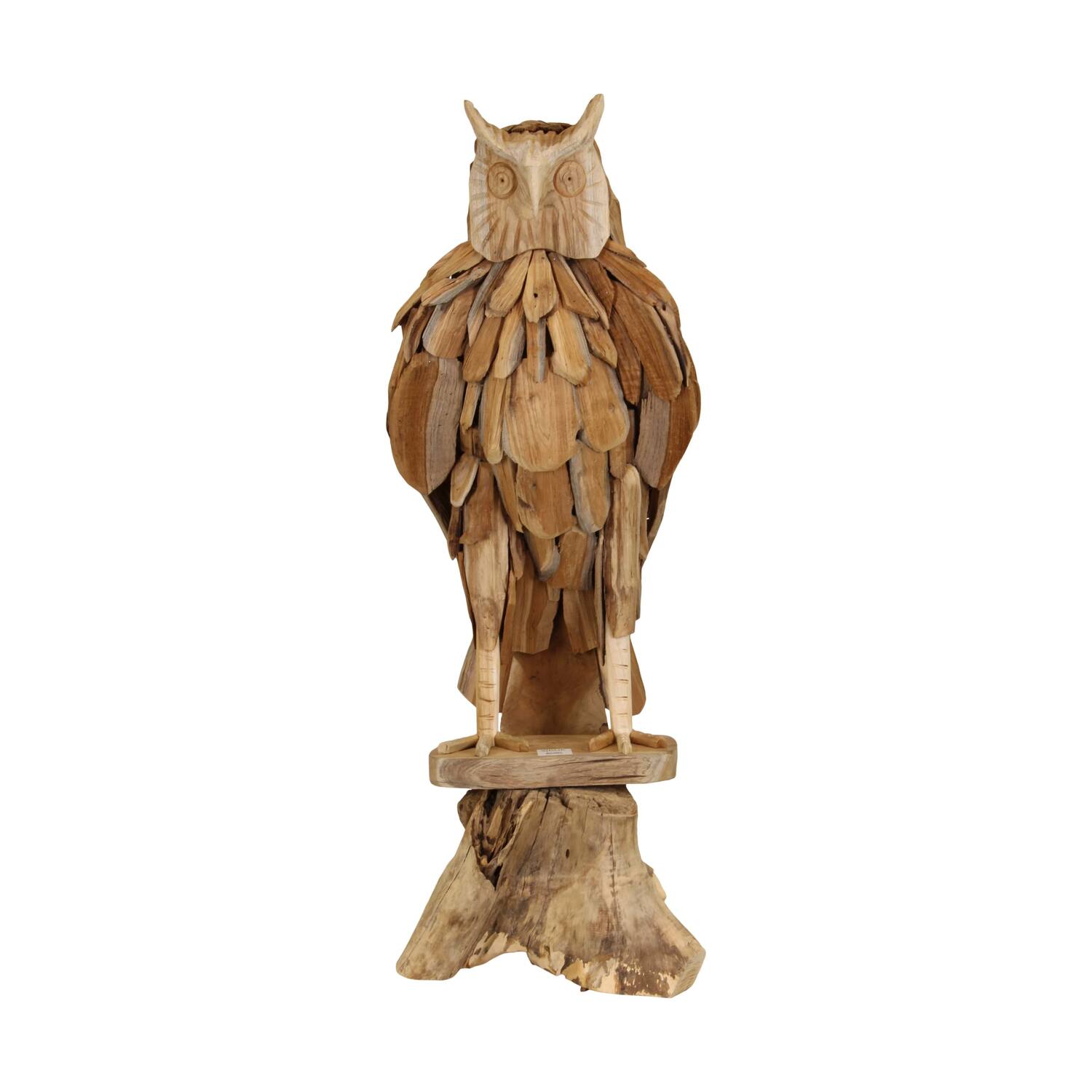 Statue Eule Teakholz auf Ständer 35x32x100cm Natur