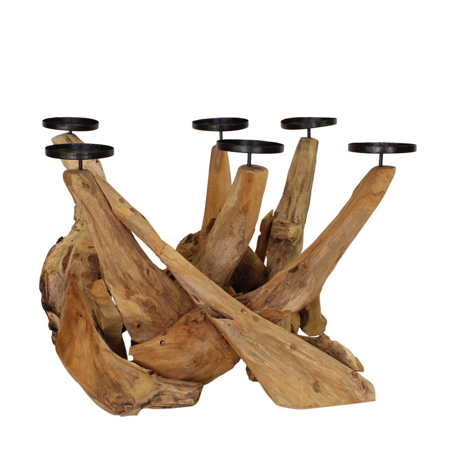 Pillar candle holder teak wood square 67x48x48cm Natural