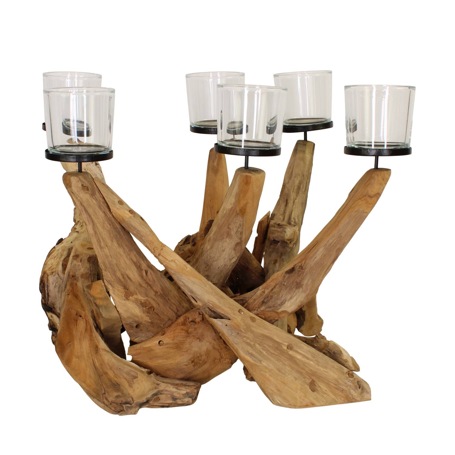 Pillar candle holder teak wood square 67x48x48cm Natural