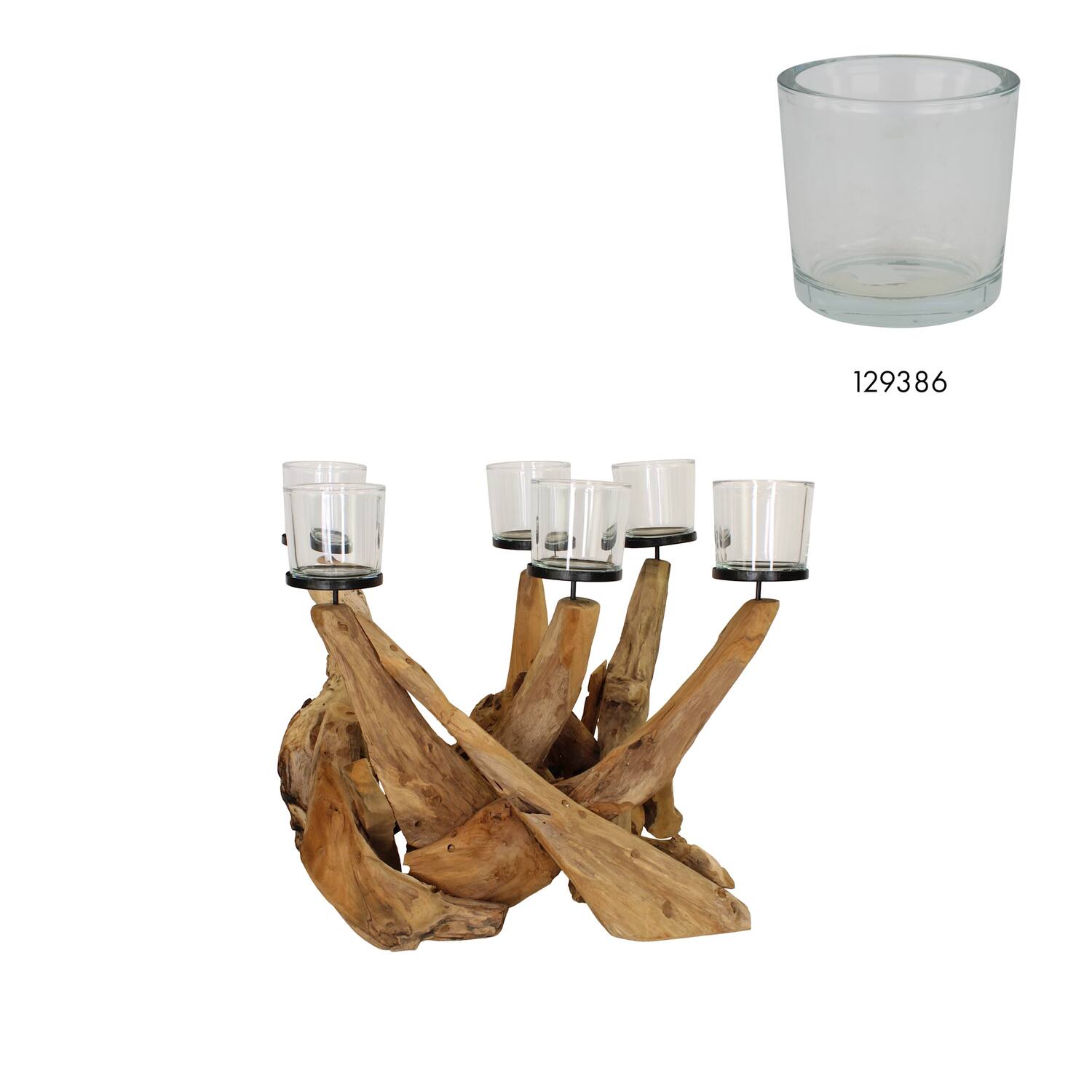 Pillar candle holder teak wood square 67x48x48cm Natural
