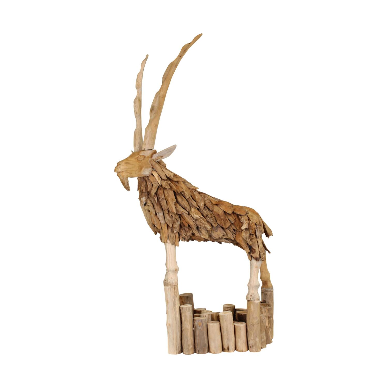 Statue Steinbock Teakholz 100x40x188cm Natur