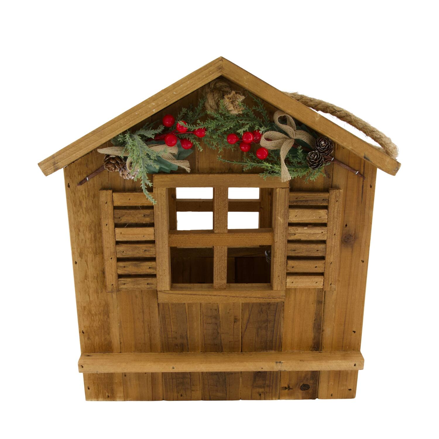 Lantaarn chalet historisch hout met glas 39x26x41cm natuurlijk