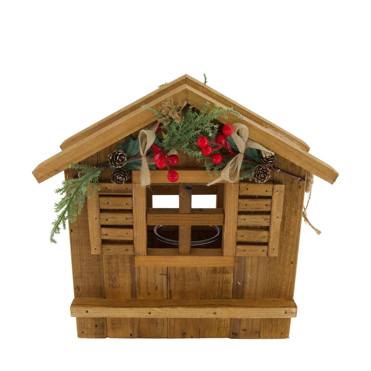 Laterne Chalet historisches Holz mit Glas 36x21x35cm Natur