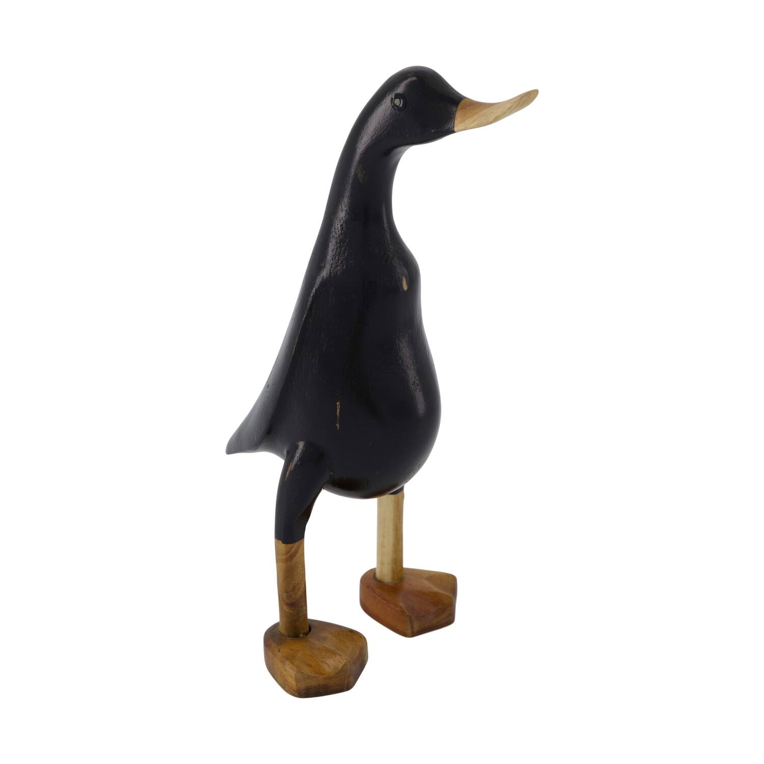 Statue duck teak with bamboo 10.5x14x24.5cm - Black