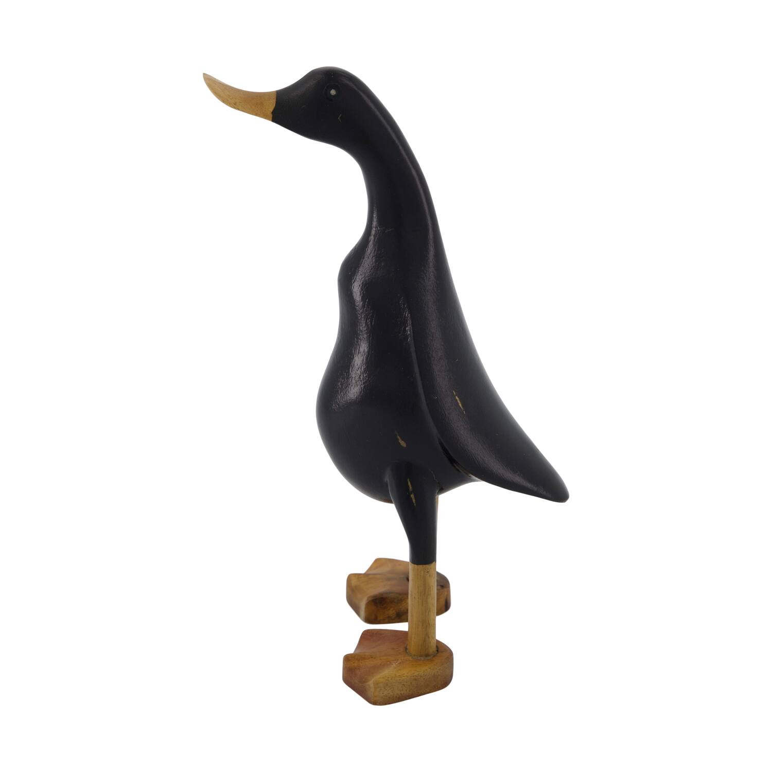 Statue duck teak with bamboo 10.5x14x24.5cm - Black