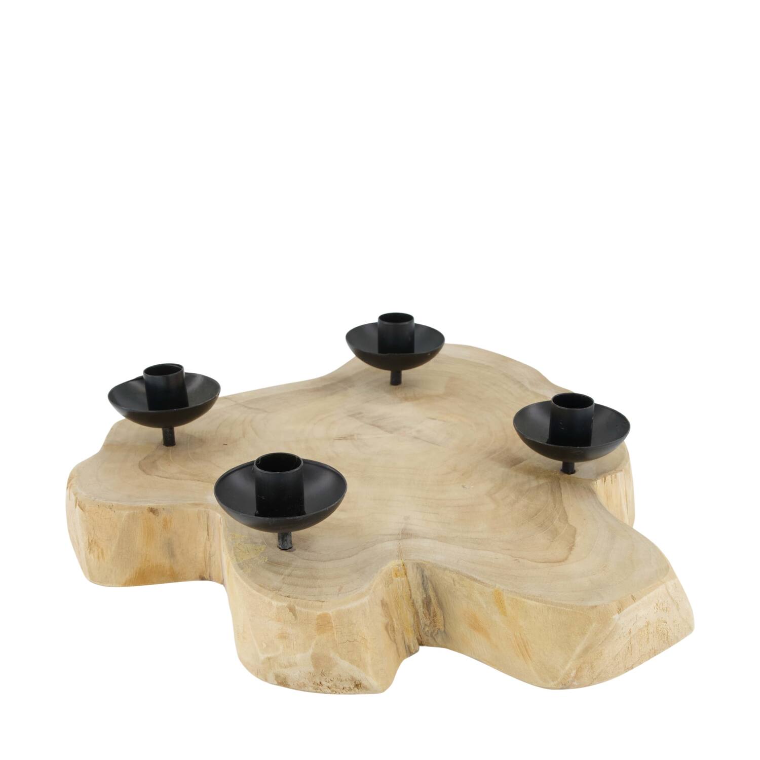 Bougeoir bois de teck d40h7cm naturel noir