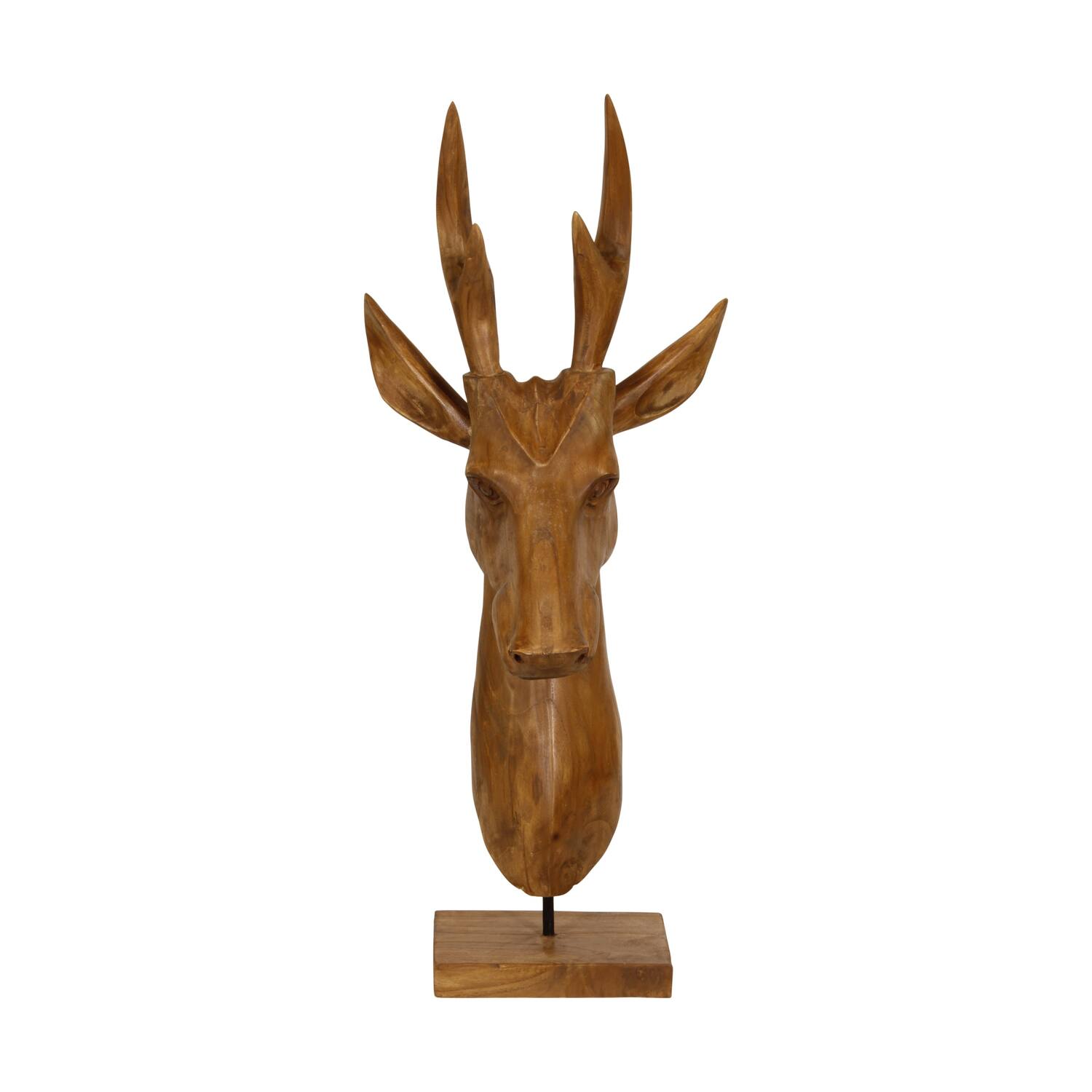 Standbeeld hert teakhout op staander 30x30x74cm natuurlijk