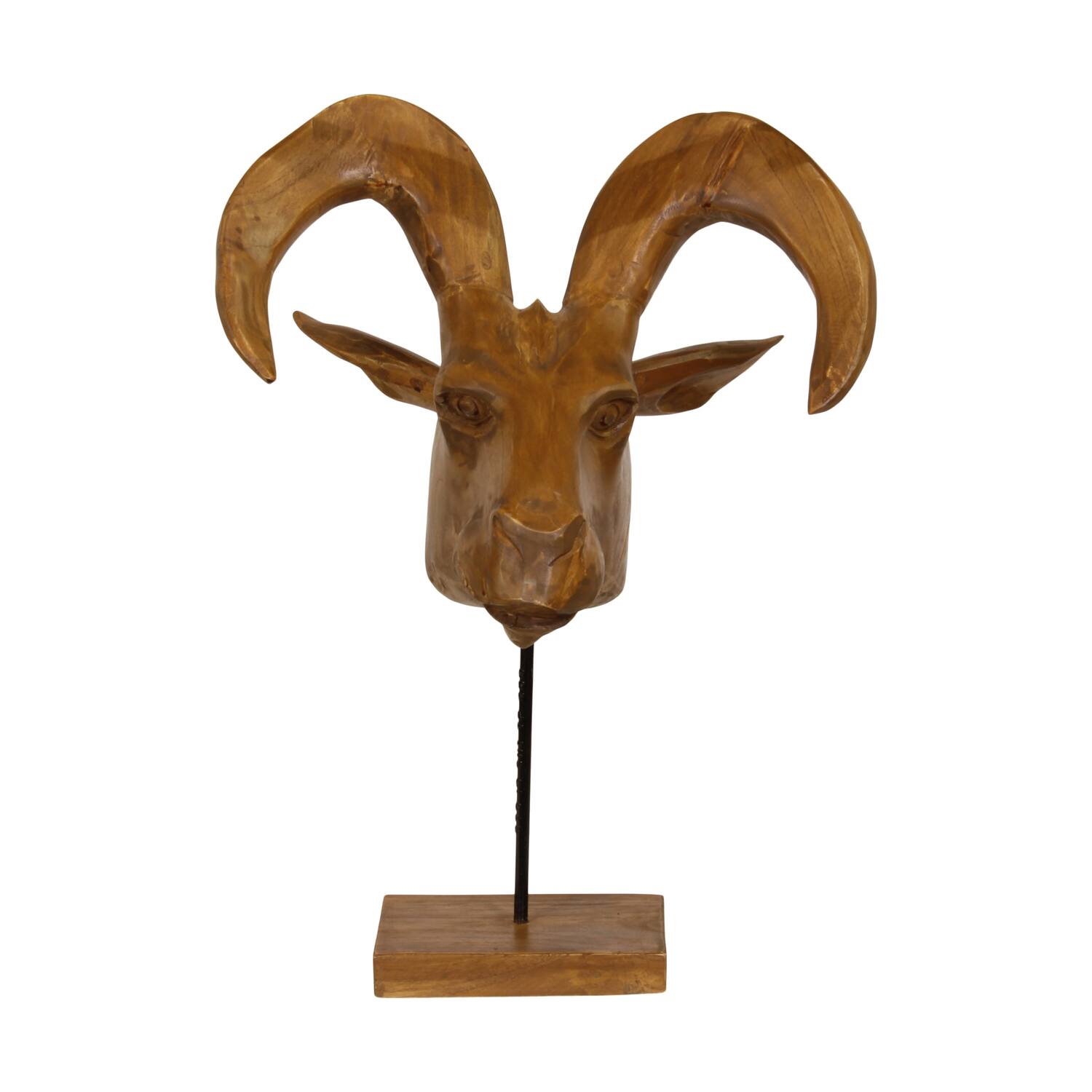 Statue bouc bois de teck sur socle 43x39x62cm naturel