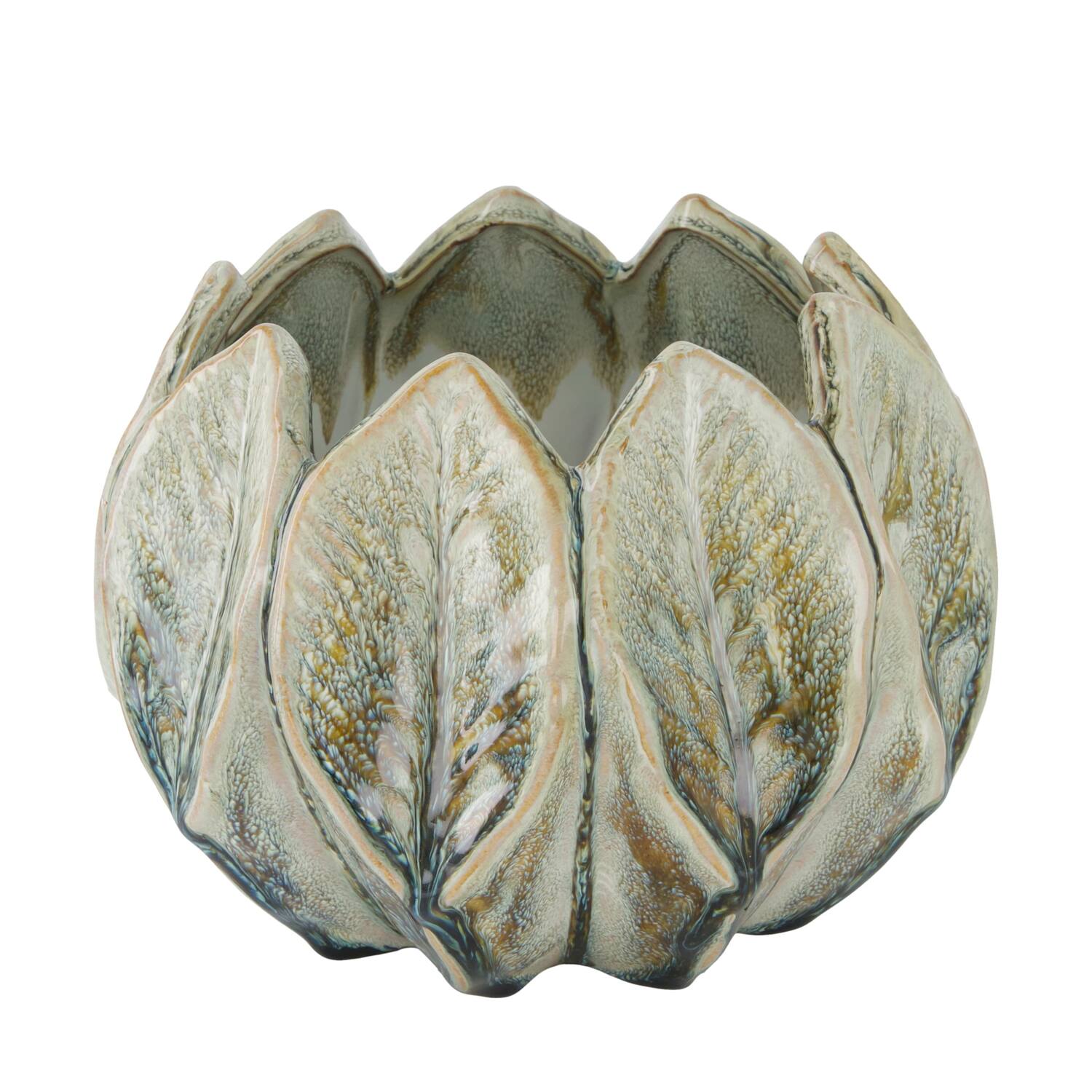 Plantenbak blad keramiek d18h15cm grijs groen