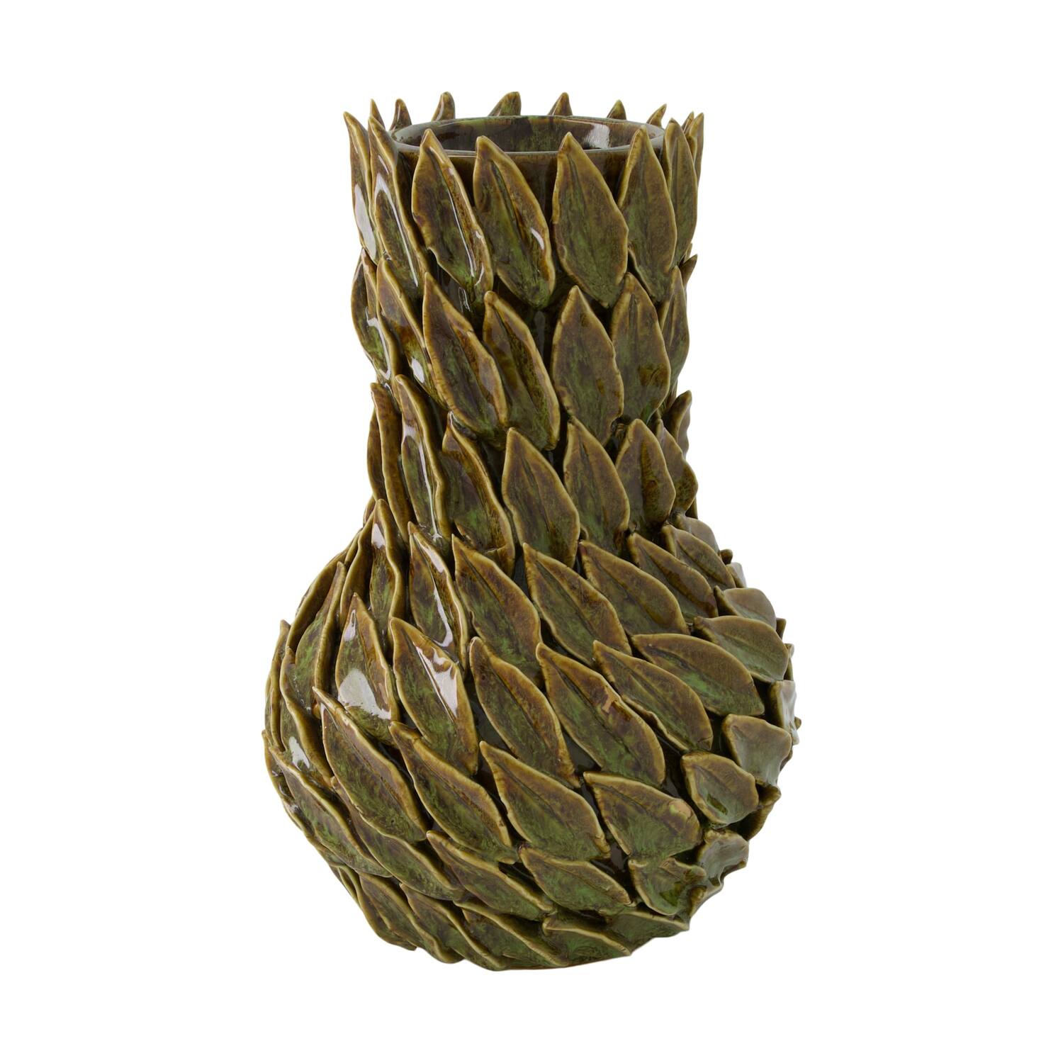 Vase blatt Keramik d20h32cm grün braun