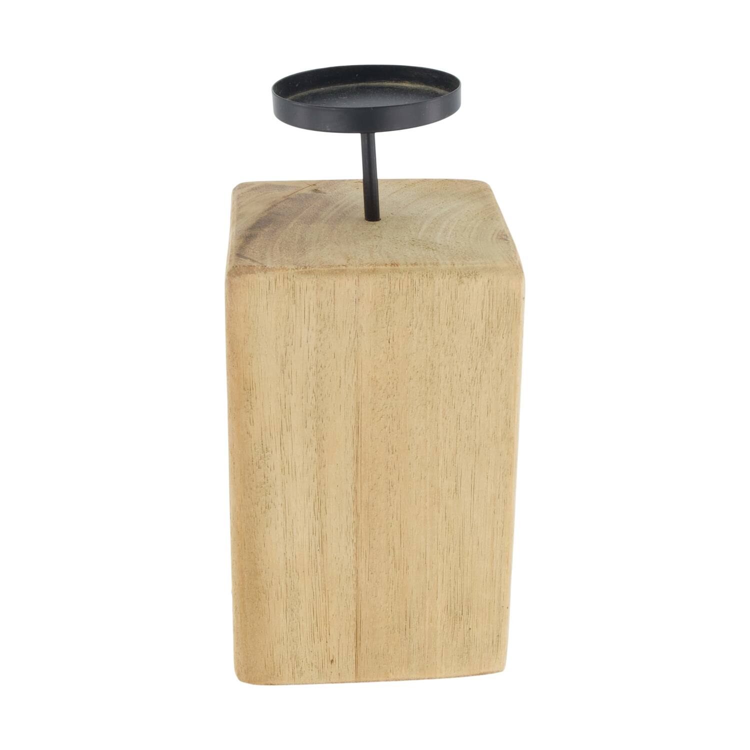 Pillar candle holder square teak wood 12x12x27cm