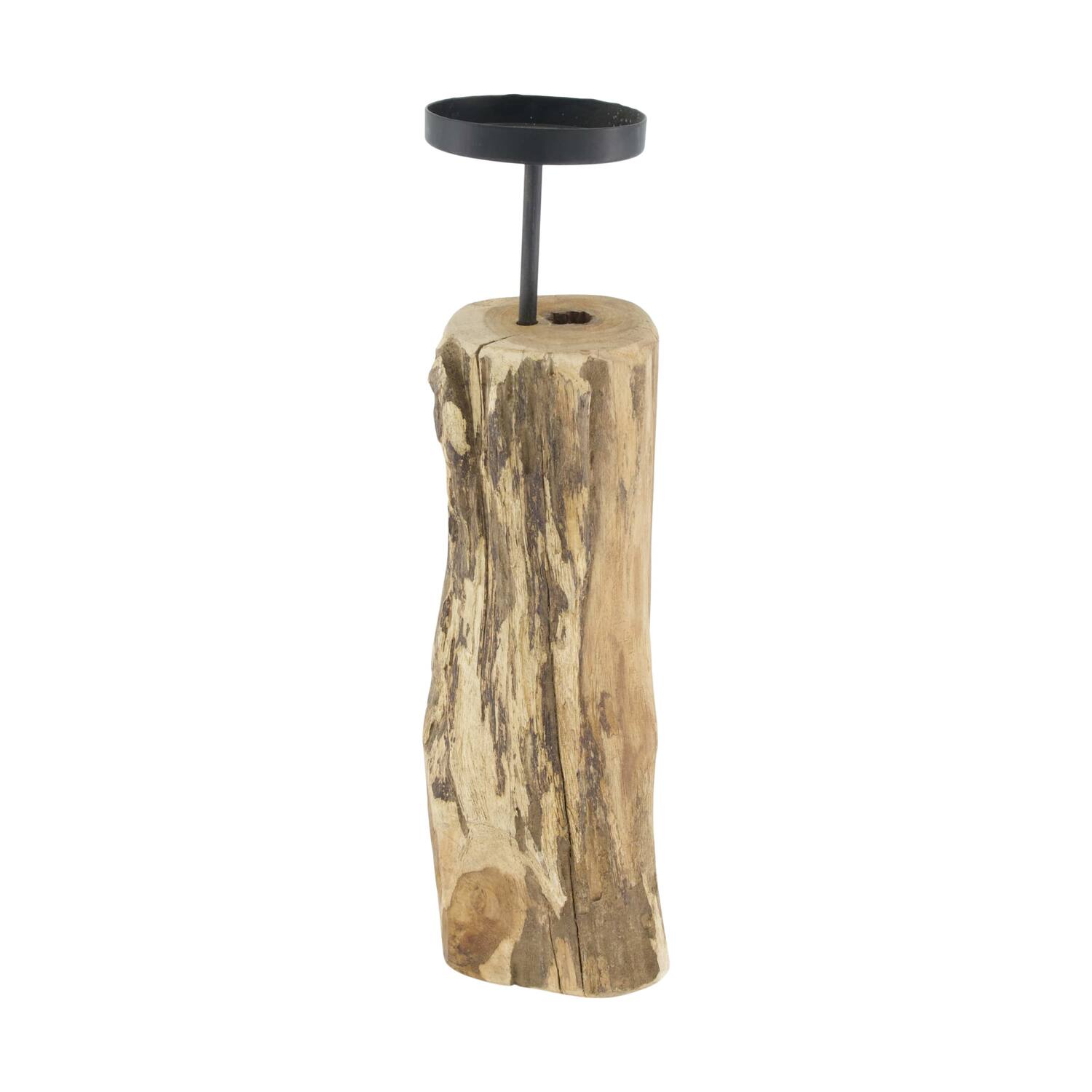 Pillar candle holder teak wood round d9h38cm Natural