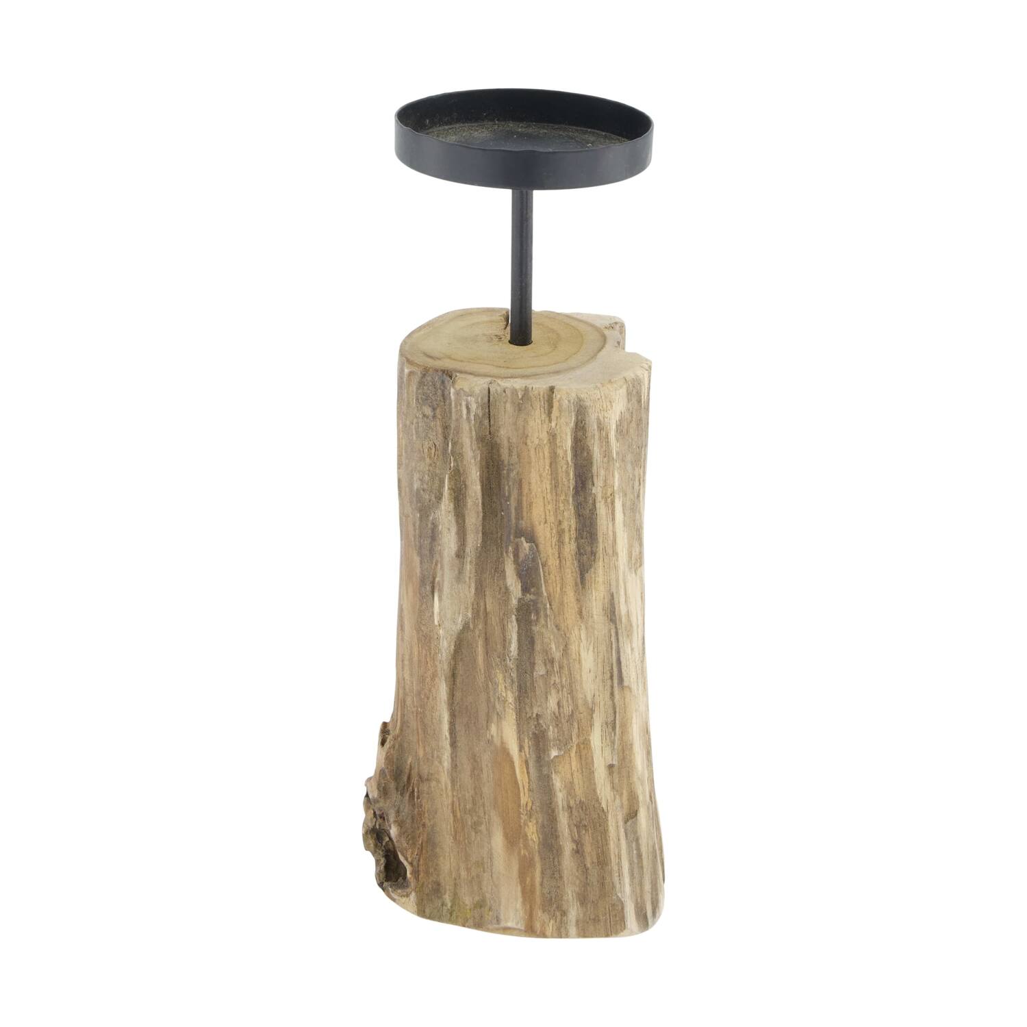 Pillar candle holder teak wood round d9h28cm Natural