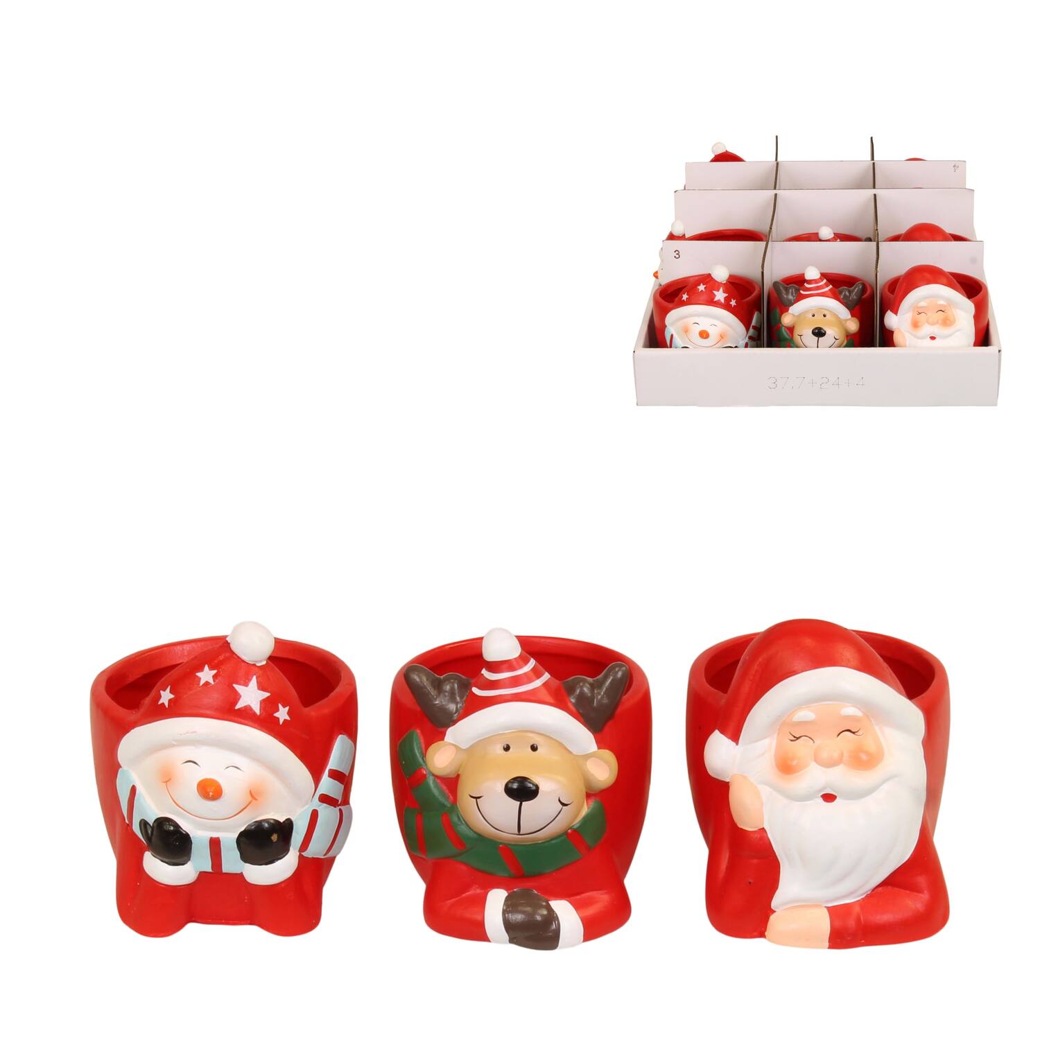 Jardinière noël en affichage céramique 9x7x9cm rouge blanc 3 variantes