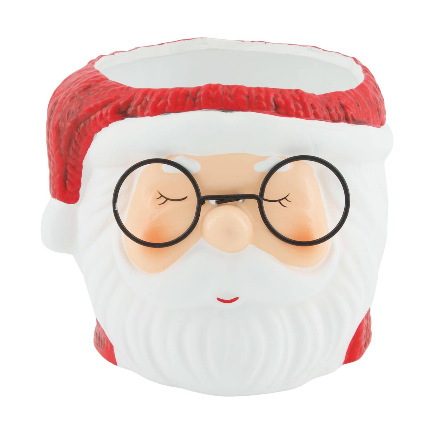 Planter snowman with glasses ceramic 13x12x11cm Red White