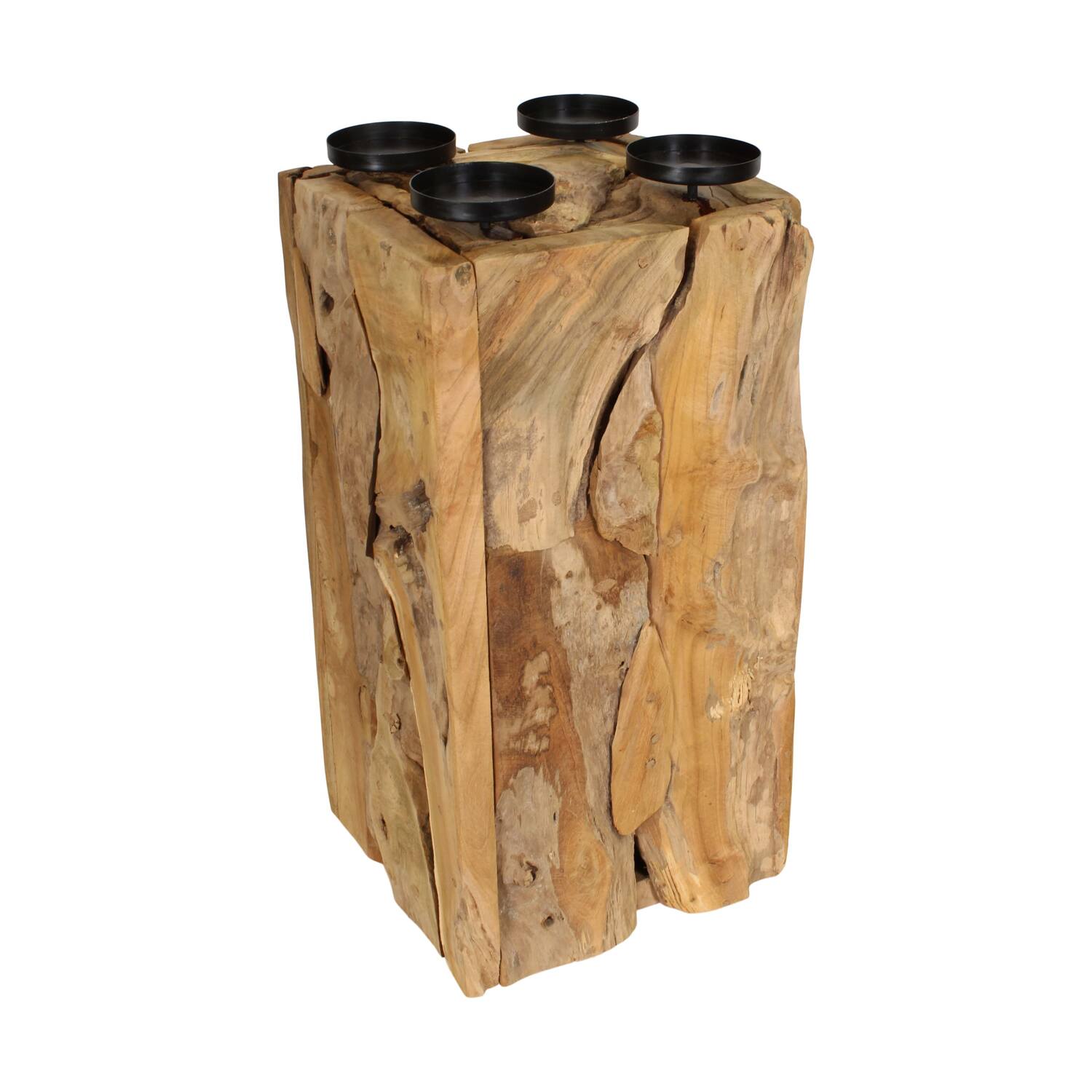 Pillar candle holder erosion wood 28x28x58cm