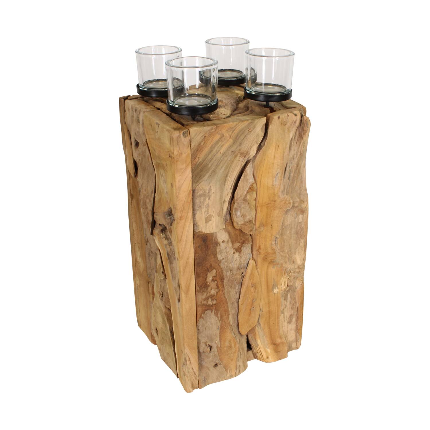 Pillar candle holder erosion wood 28x28x58cm