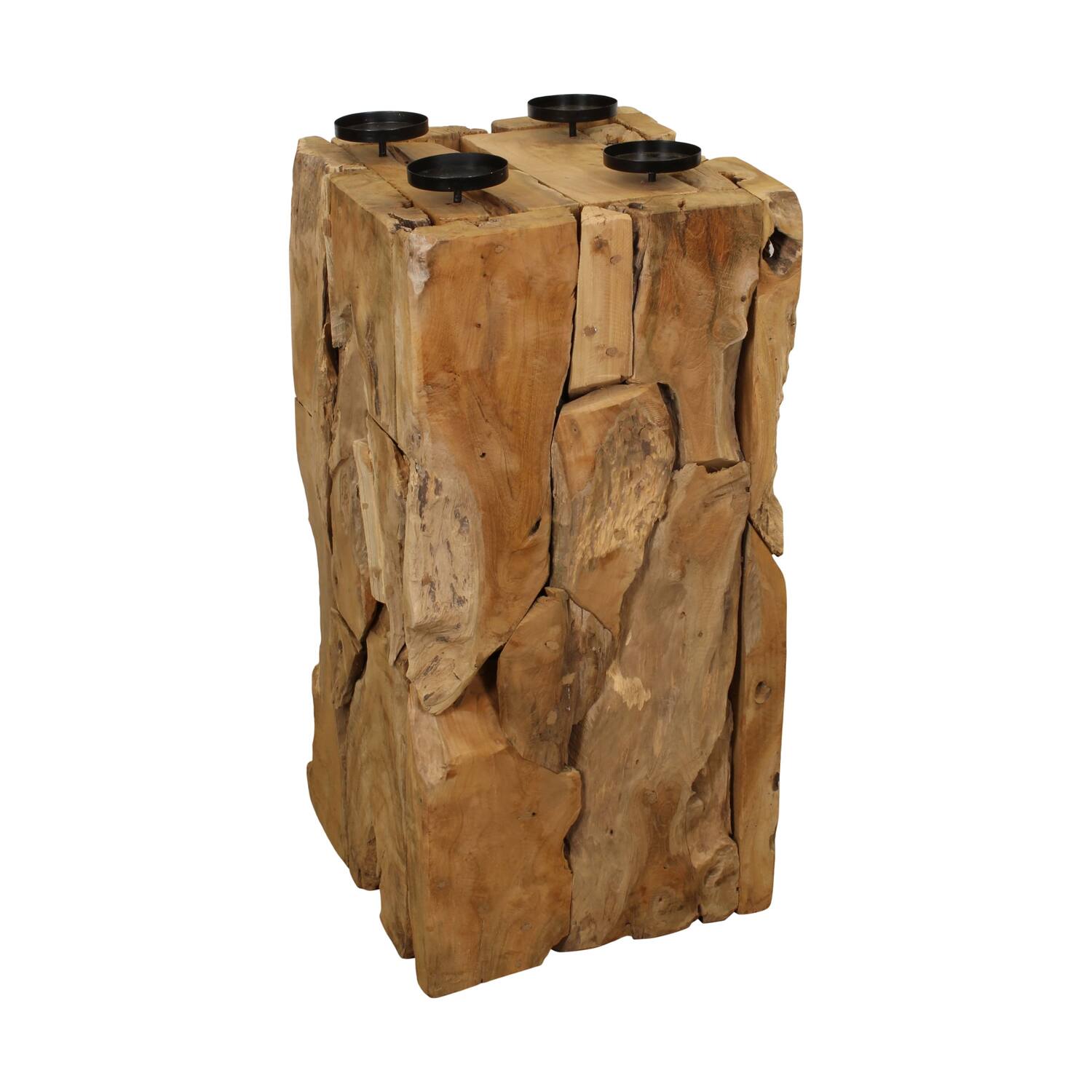Pillar candle holder erosion wood 38x38x78cm