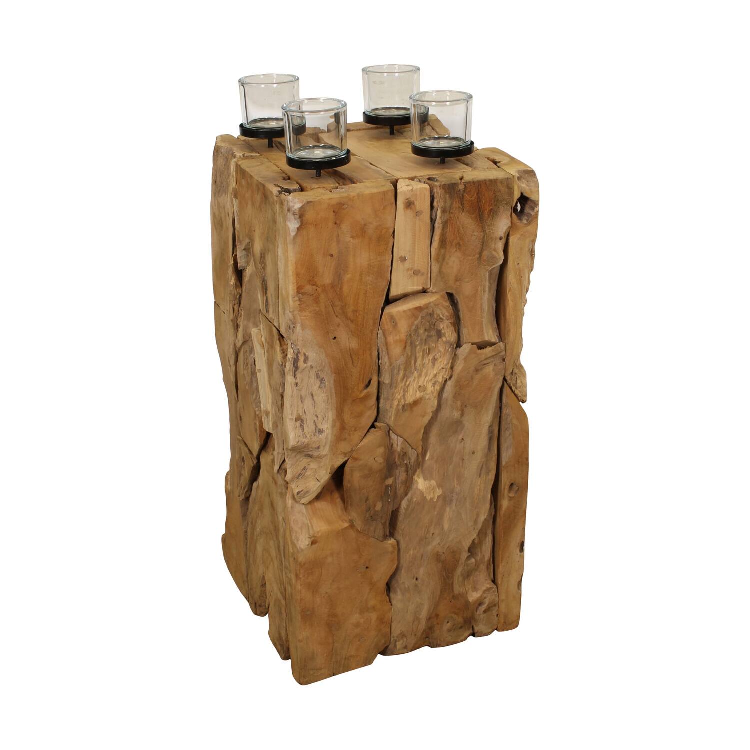 Pillar candle holder erosion wood 38x38x78cm