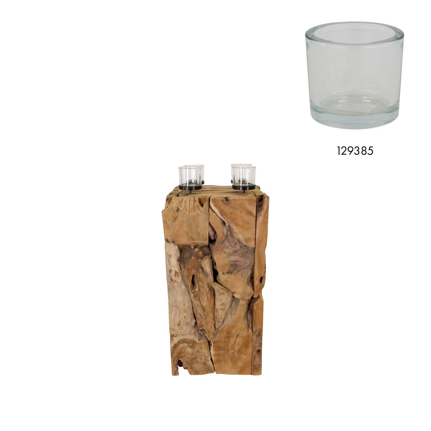 Pillar candle holder erosion wood 38x38x78cm