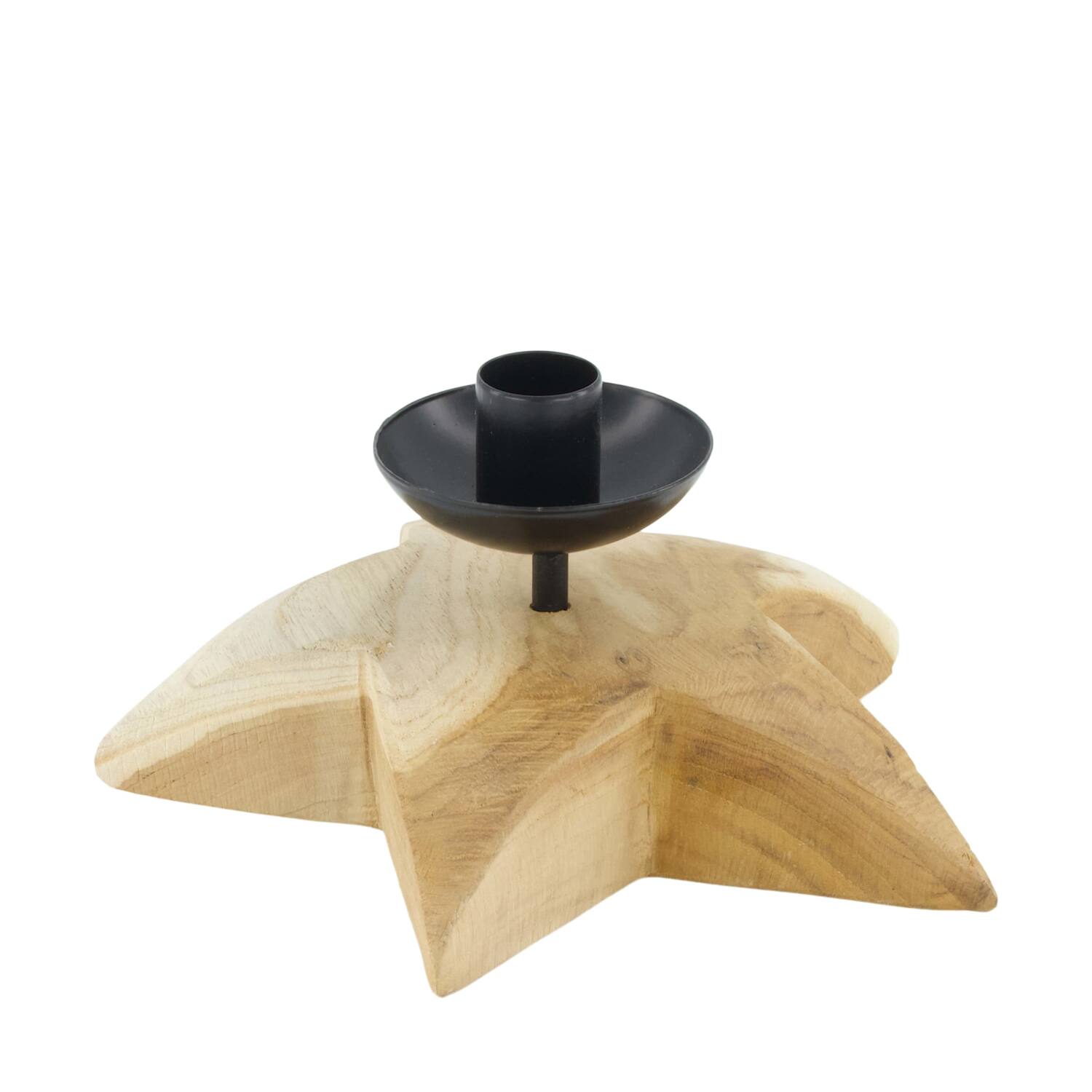 Dinnercandle holder teak wood star 18x18x9cm Natural Black