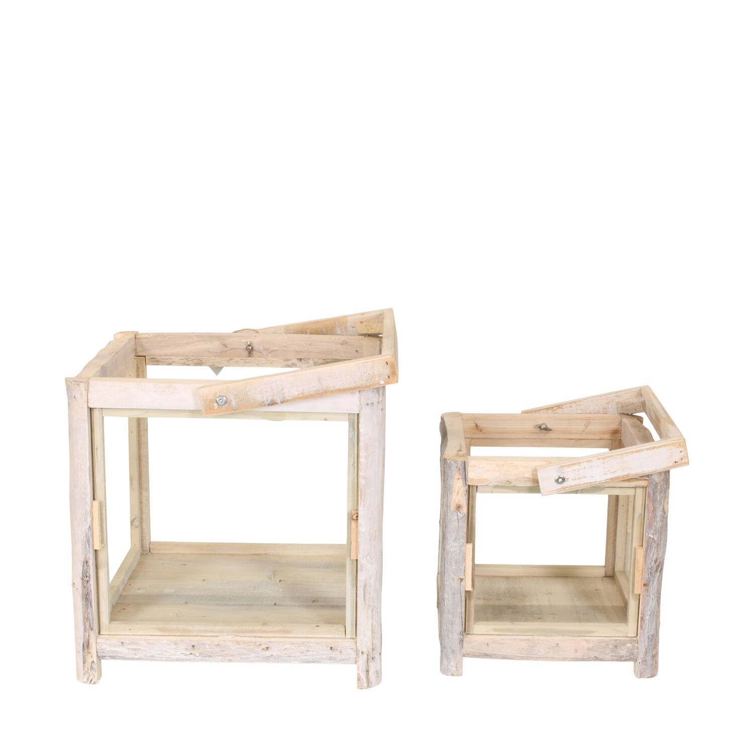 Lantern square poplar wood with glass 38x38x57cm S2 - White