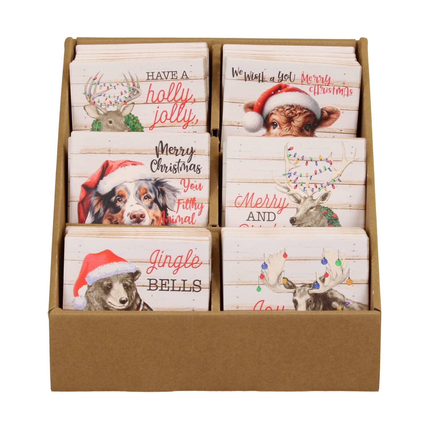Decorative tile christmas animals ceramic square with magnet 11x11x1cm Brown Red 6 variants